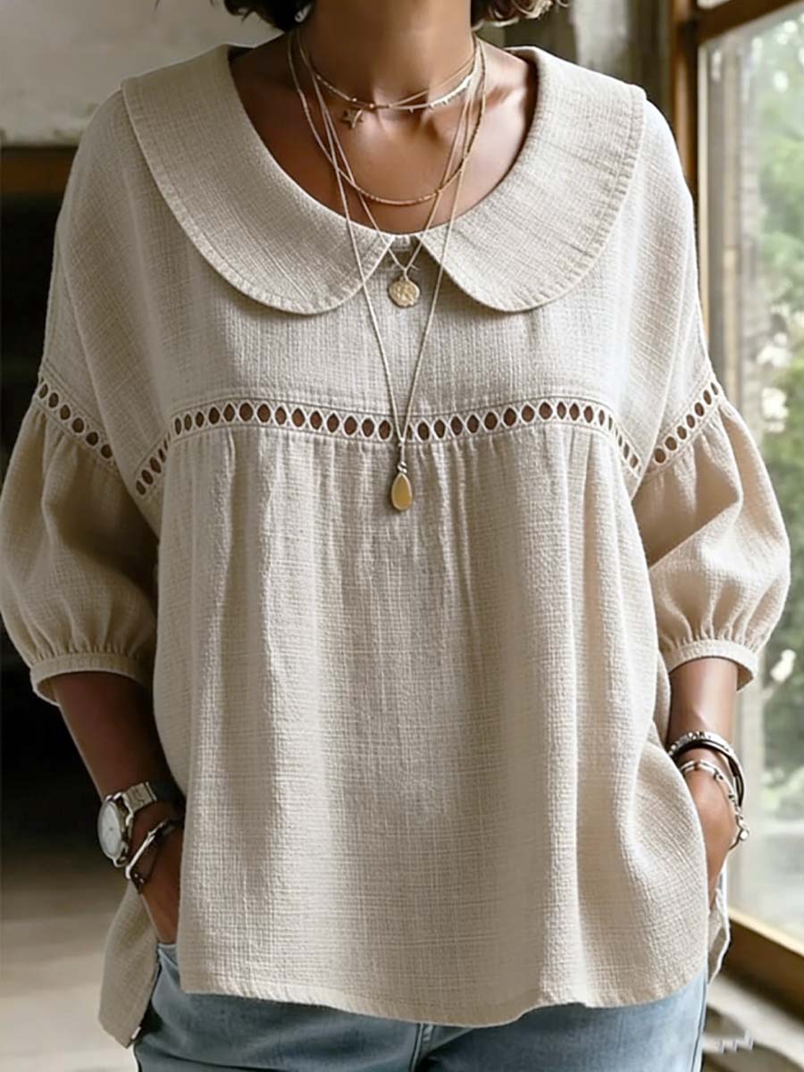 Mother's Day Gift❤️Lace Panel Peter Pan Collar Blouse