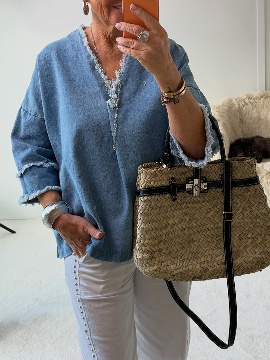 Mother's Day Gift❤️Frayed Edge Denim Casual Blouse