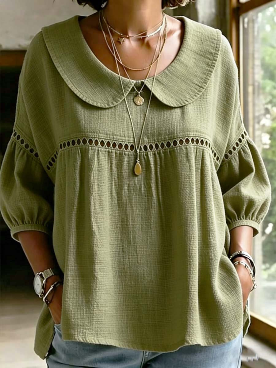 Mother's Day Gift❤️Lace Panel Peter Pan Collar Blouse