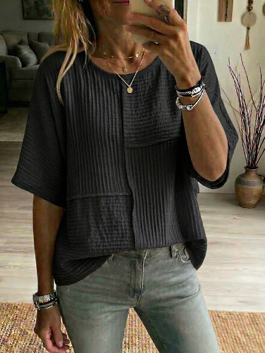 Mother's Day Gift❤️Textured Patchwork Relaxed Casual Top