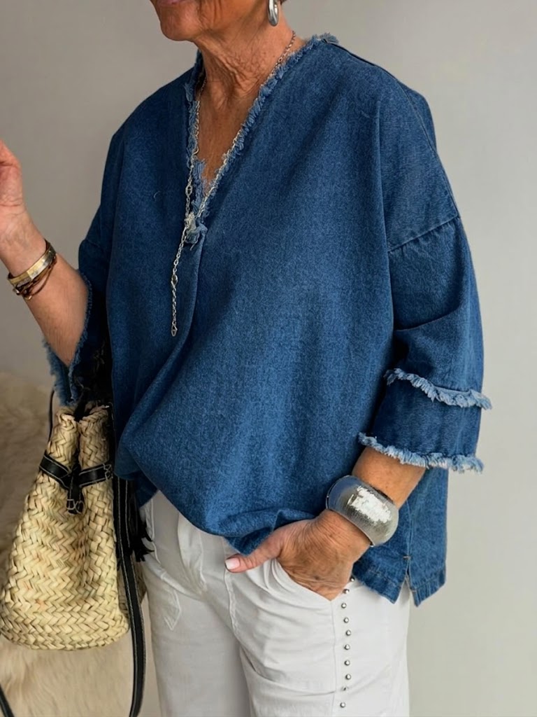 Mother's Day Gift❤️Frayed Edge Denim Casual Blouse