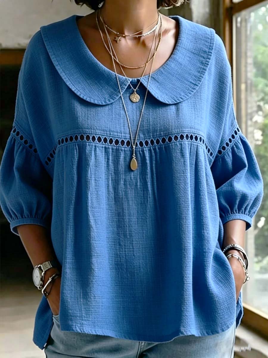 Mother's Day Gift❤️Lace Panel Peter Pan Collar Blouse