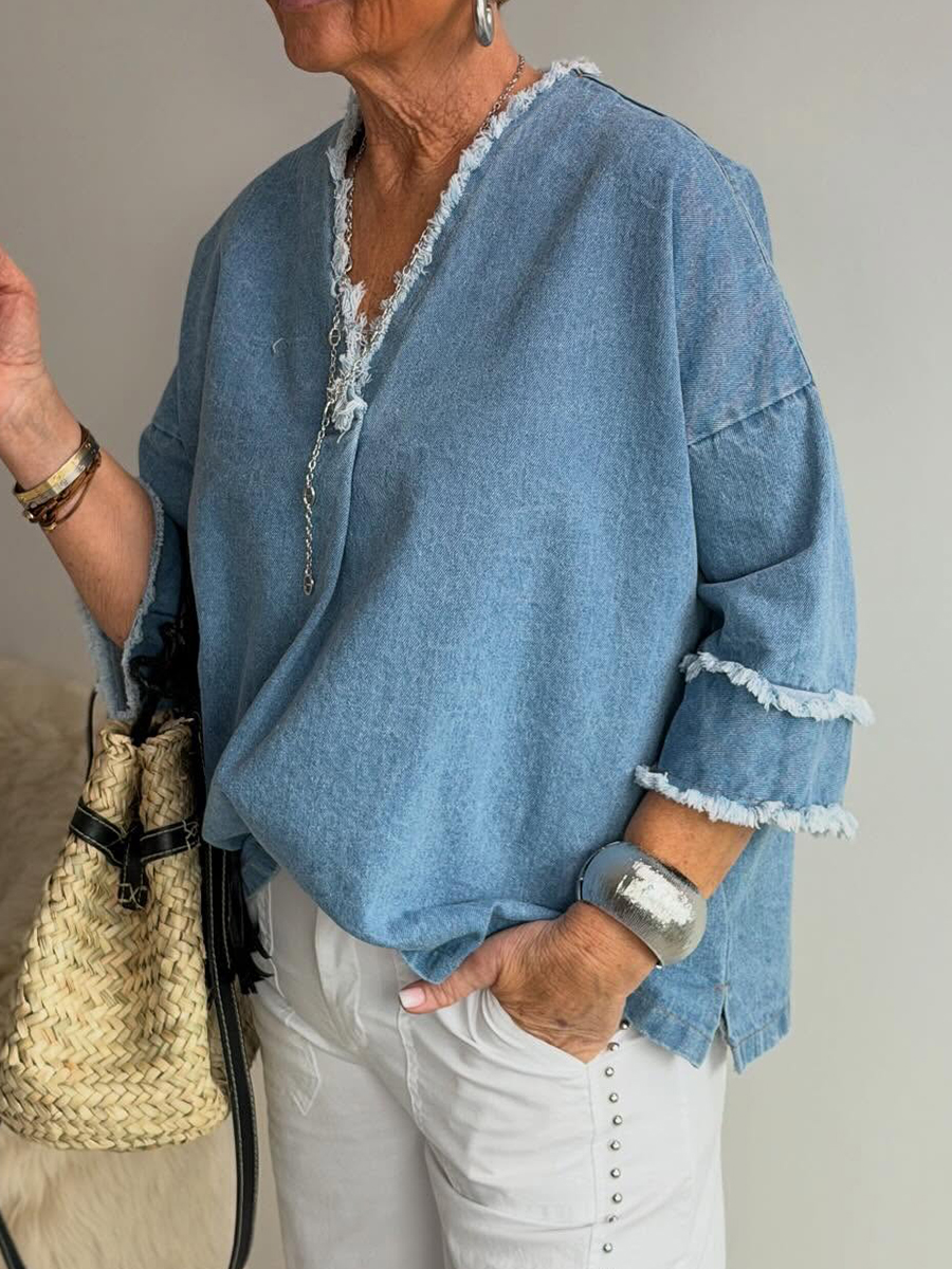 Mother's Day Gift❤️Frayed Edge Denim Casual Blouse