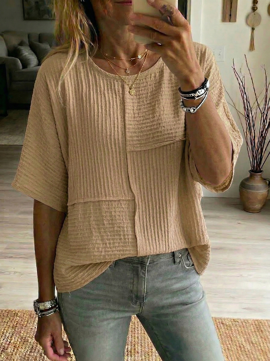 Mother's Day Gift❤️Textured Patchwork Relaxed Casual Top