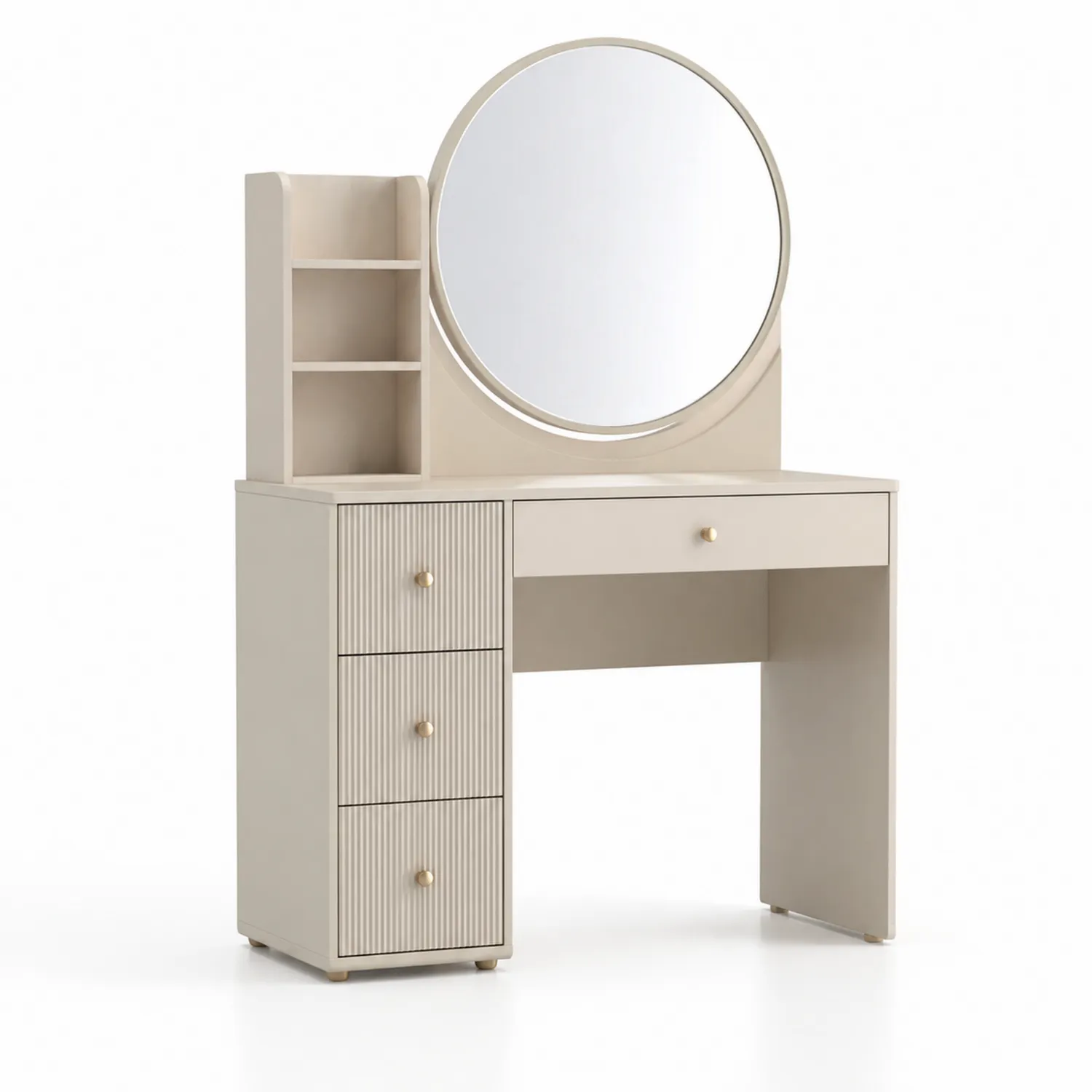 Schminktisch MDF mit rundem Spiegel Beige 120x50x140 cm