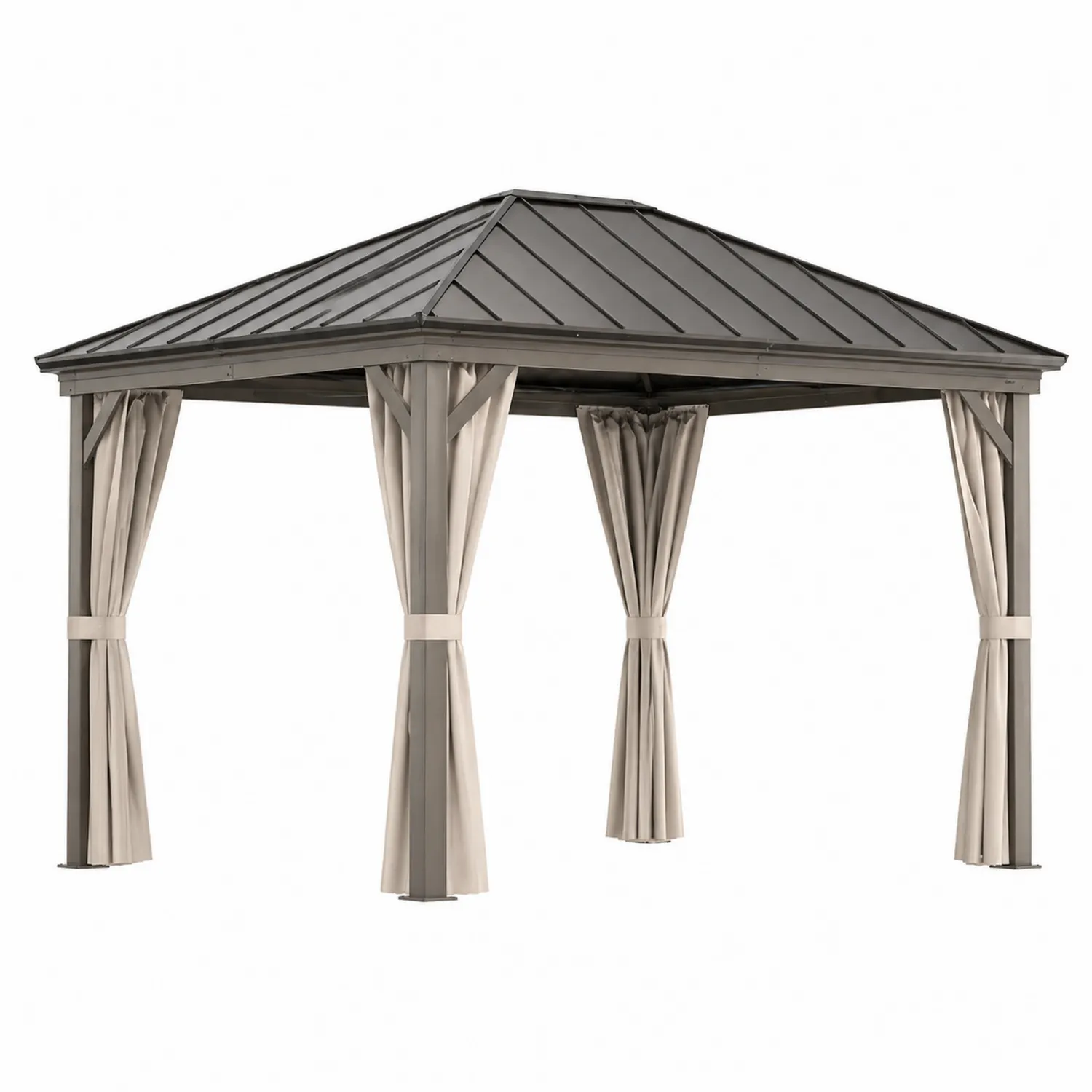 Gartenpavillon Aluminium 3x4m Stahl Dach Vorhänge Grau/Beige