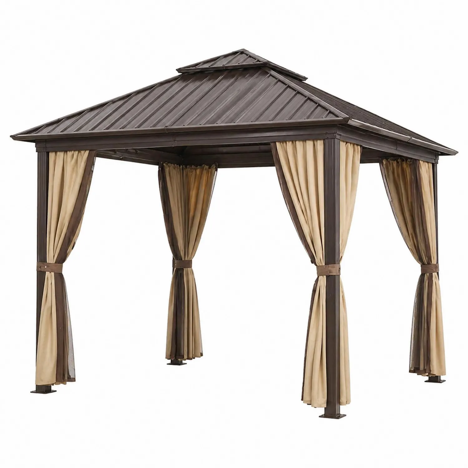 Pavillon aus Aluminium mit Stahlblechdach und Polyester Vorhängen Beige 3 x 3 m