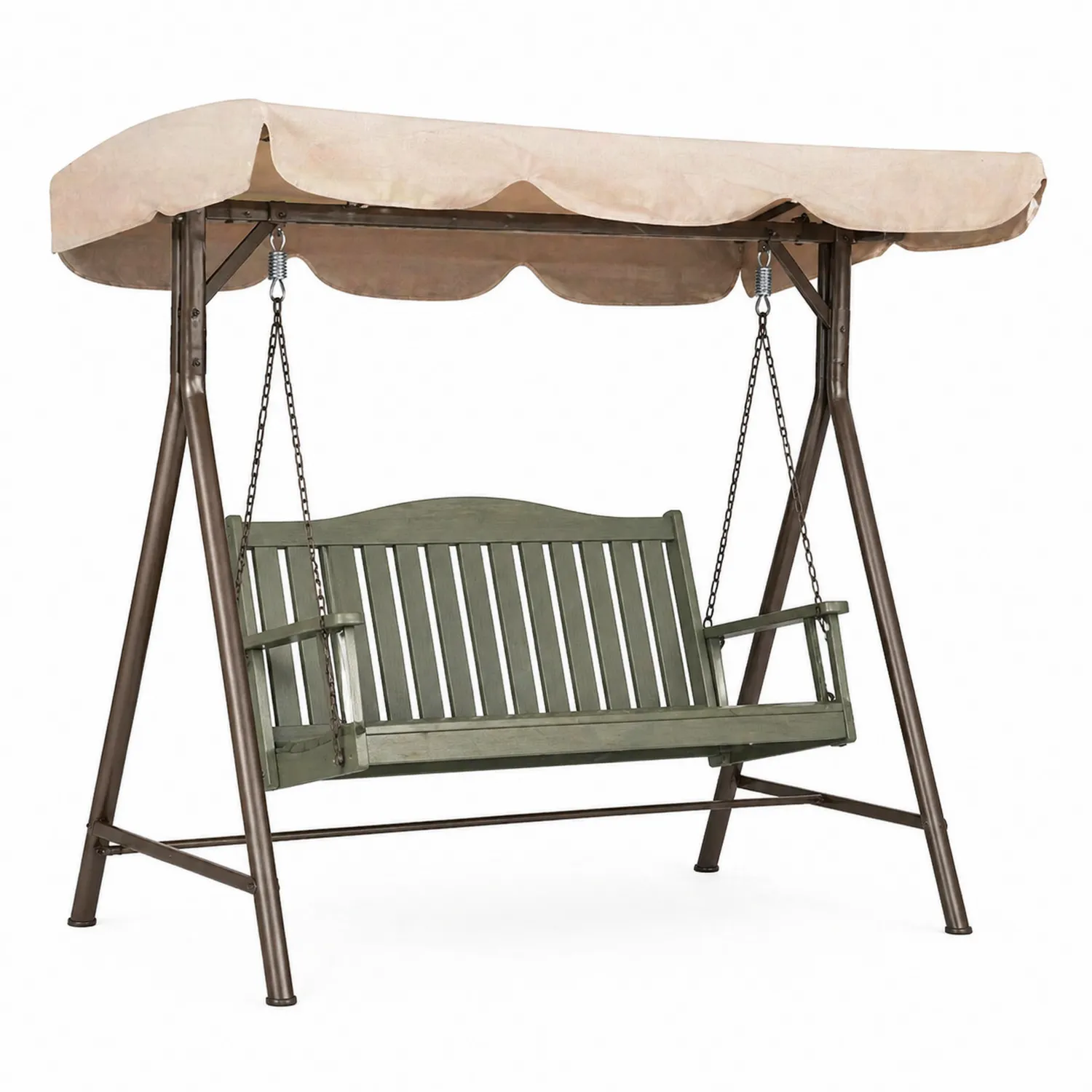 Hollywoodschaukel aus Holz und Stahl mit Vordach Beige/Grün