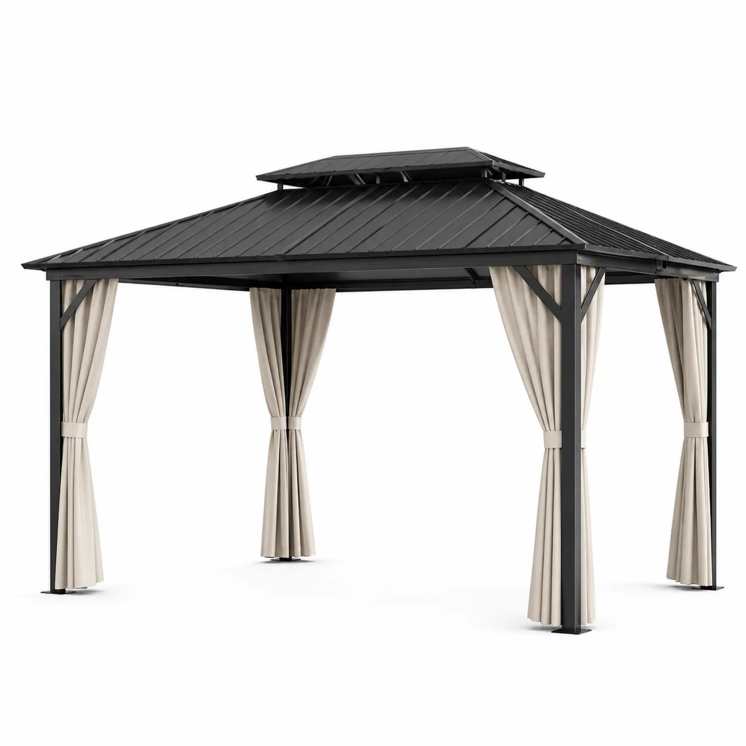 Pavillon aus Stahl mit Polycarbonatdach 3x4 m Schwarz Beige