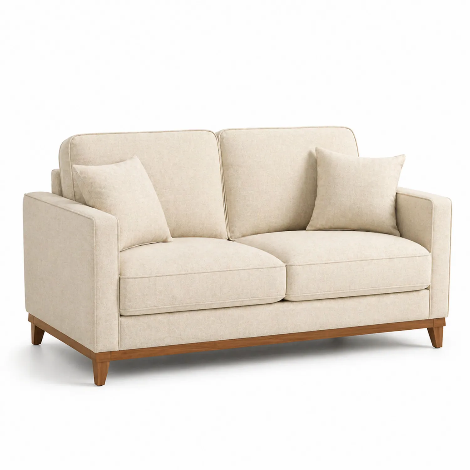 Zweisitzer Sofa mit Holzrahmen und Leinenbezug Beige