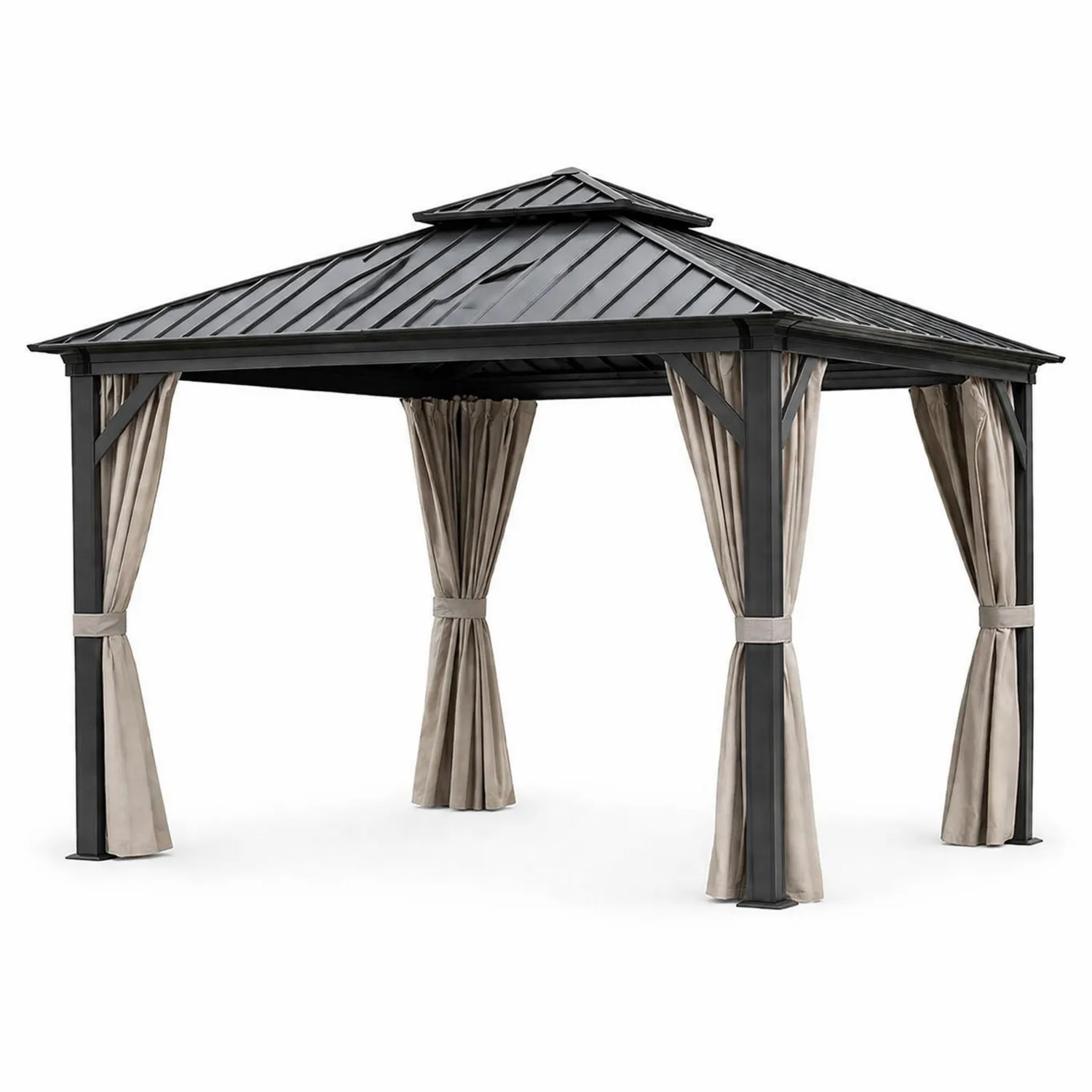 Gartenpavillon aus Aluminium und Stahl mit Vorhängen