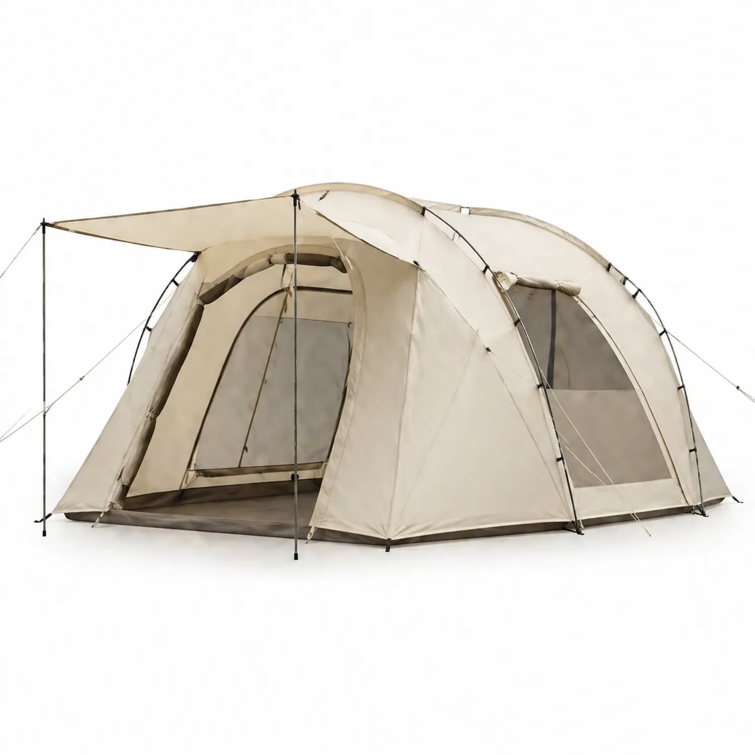 Polyester Tunnelzelt für 4 Personen, Beige, mit Vorzelt
