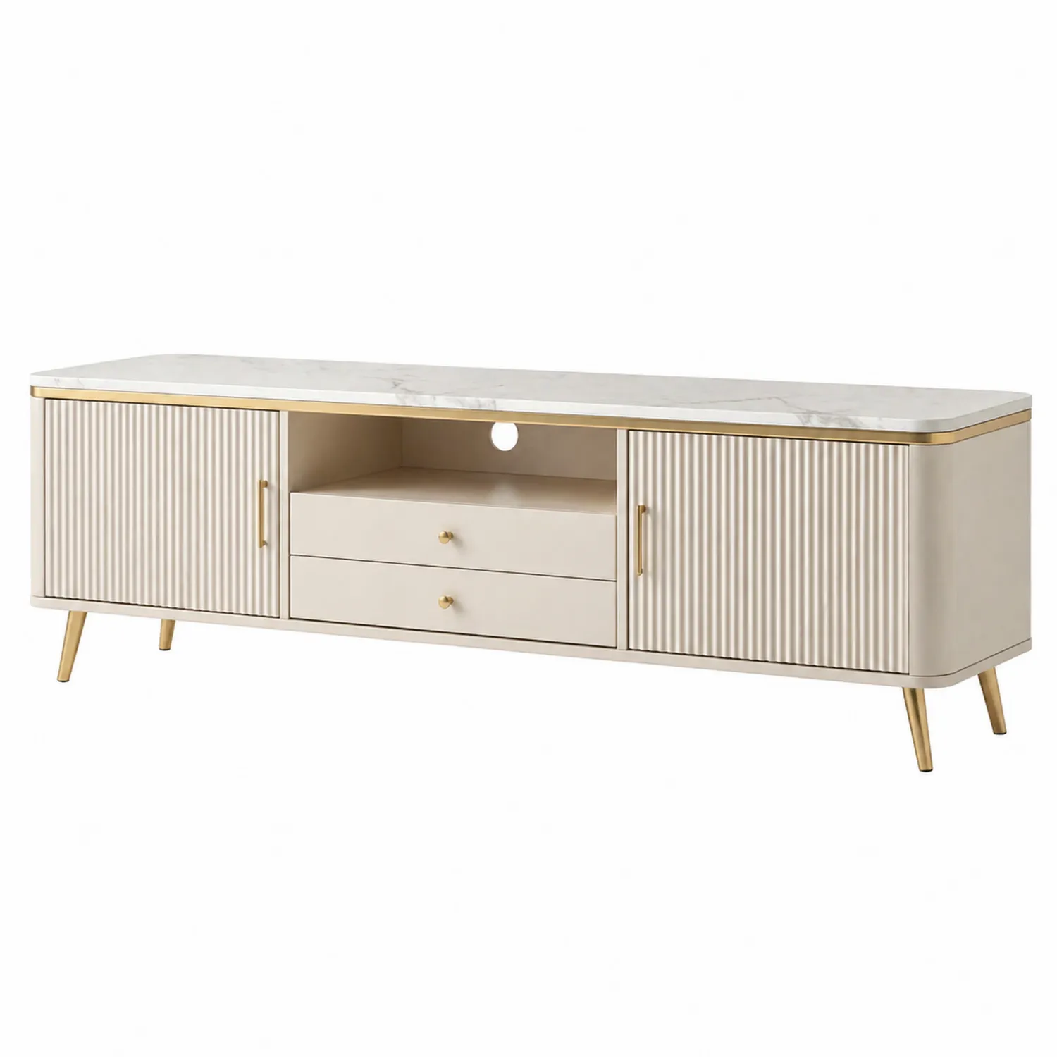 TV-Schrank MDF mit Metallbeinen 180x40x50cm Weiß/Gold