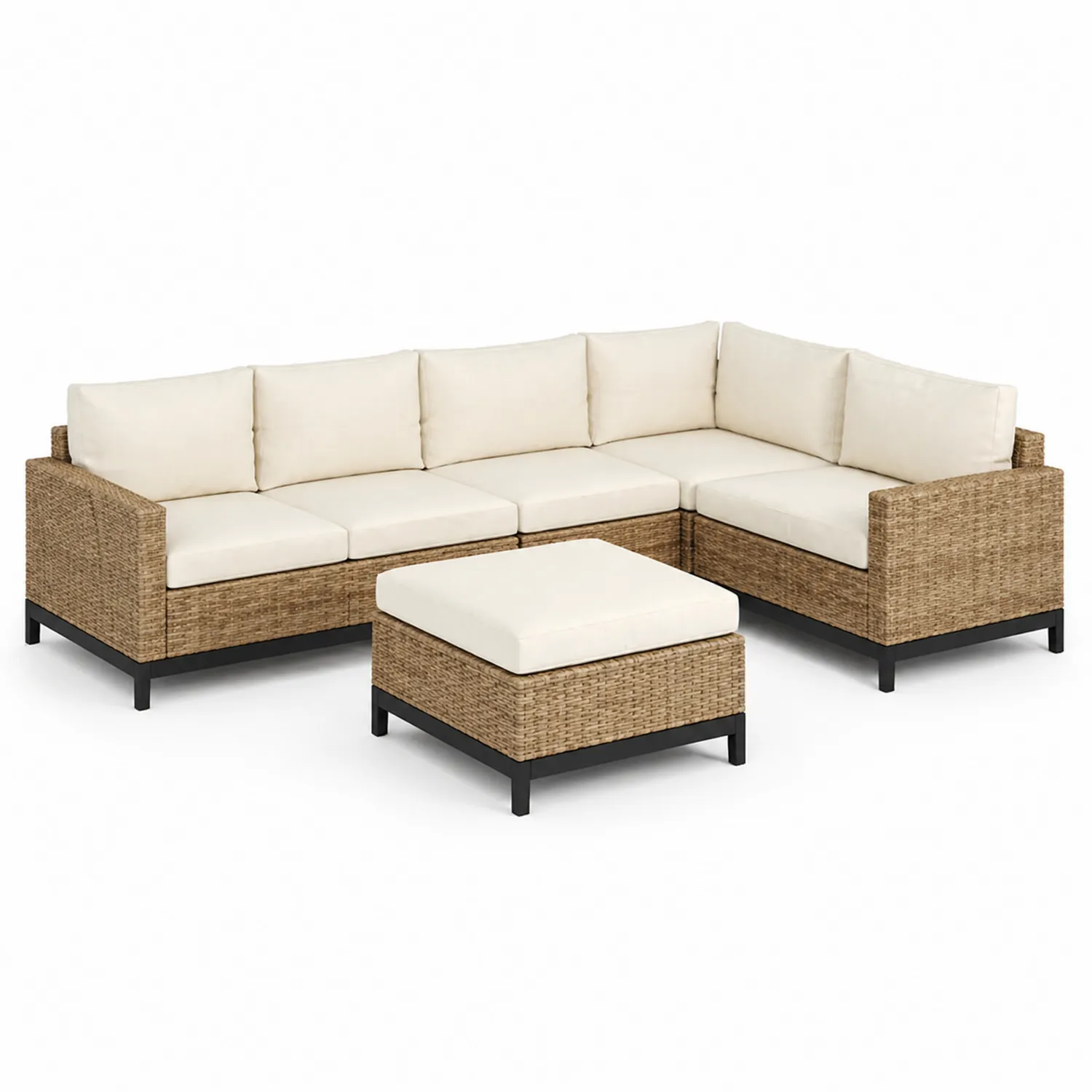 Rattan-Gartenset mit Metallrahmen in Creme, L-Form 275x210x80 cm