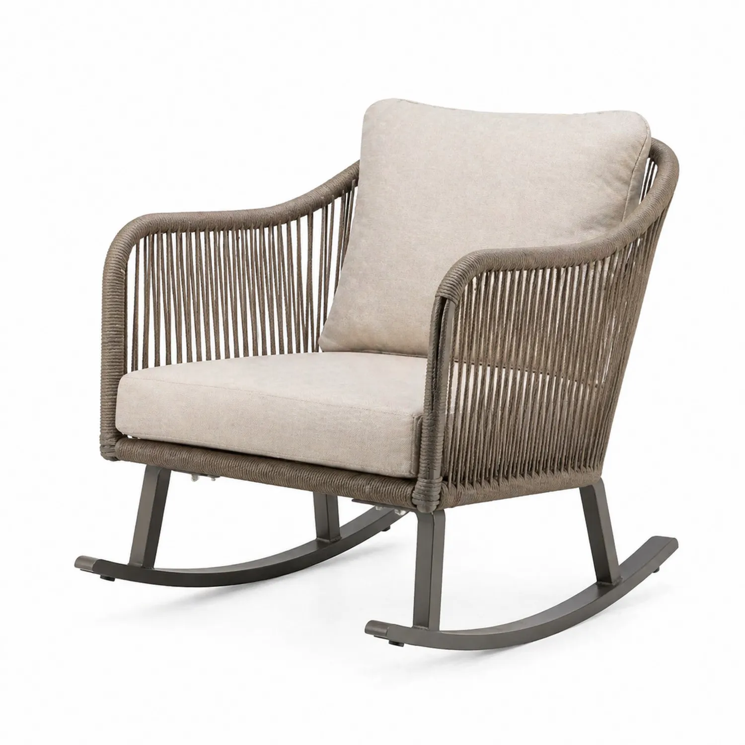 Schaukelstuhl aus Stahl und Seilgeflecht Beige