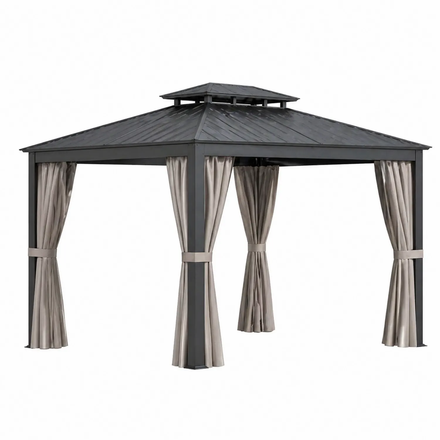 Pavillon aus Aluminium in Grau mit Polyester-Vorhängen