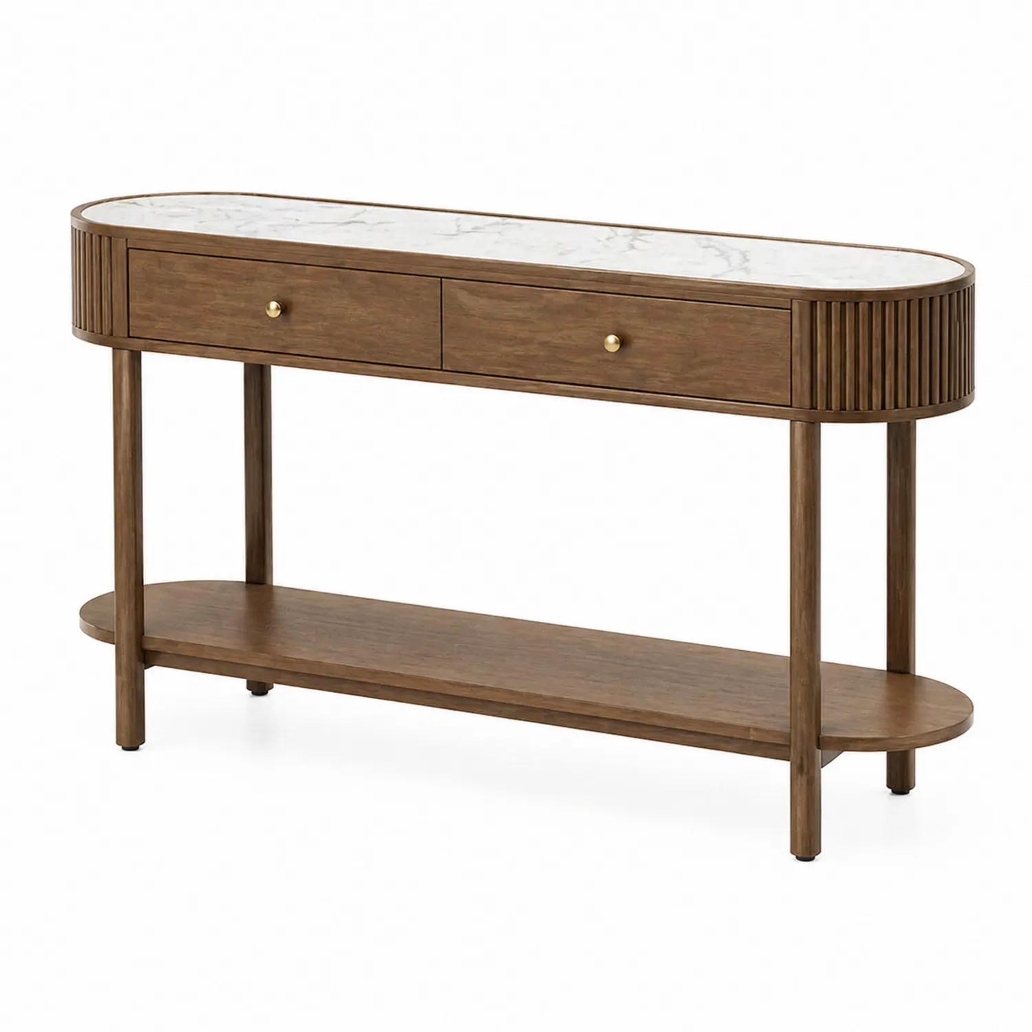 Konsolentisch Holz mit Marmorplatte Oval 120x30x80 cm Braun
