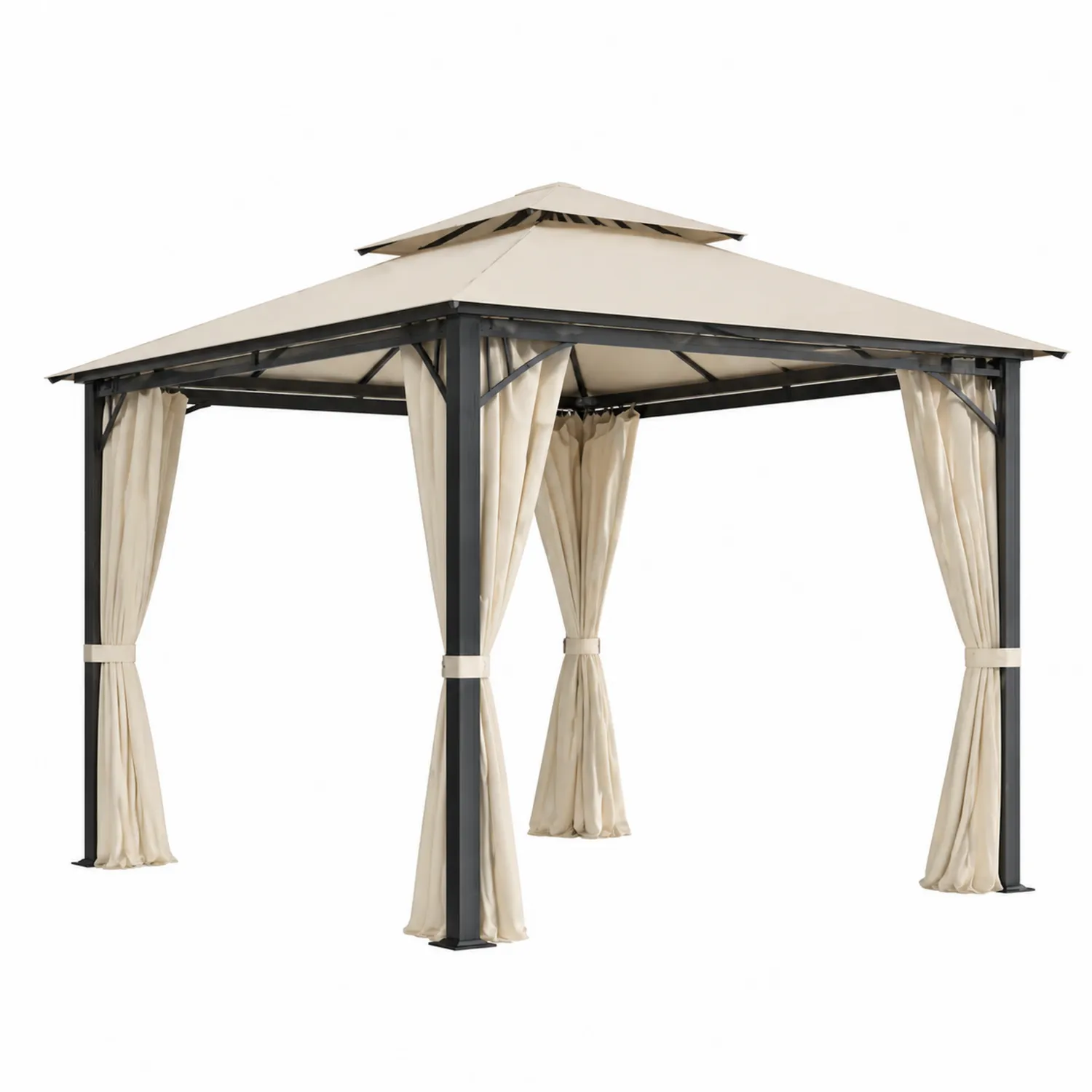 Pavillon mit Stahlrahmen und Polyesterstoff Beige 3x3m