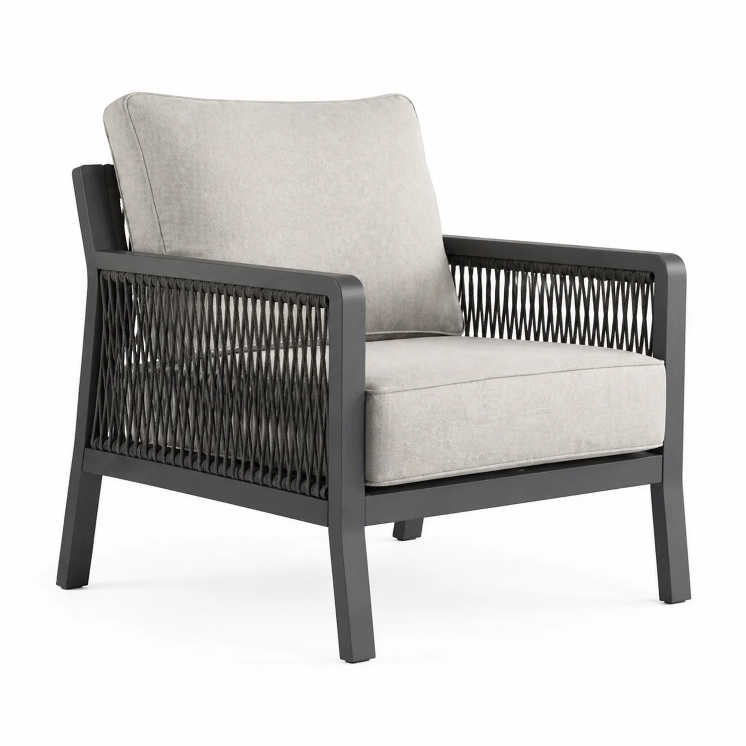 Outdoor-Clubsessel aus Aluminium und Polyesternetz, Grau