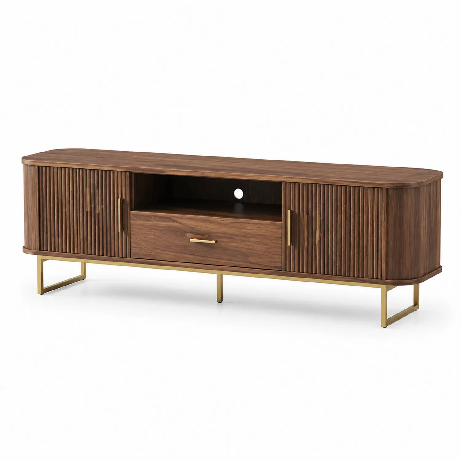 TV Lowboard Holzfurnier mit Messinggestell und Schublade