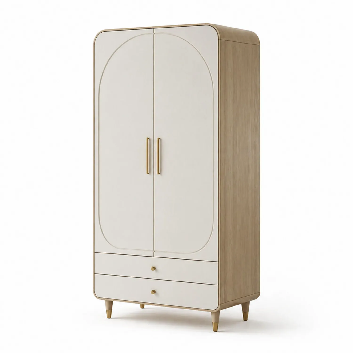 Holz-Kleiderschrank mit Zwei Türen und Zwei Schubladen in Beige