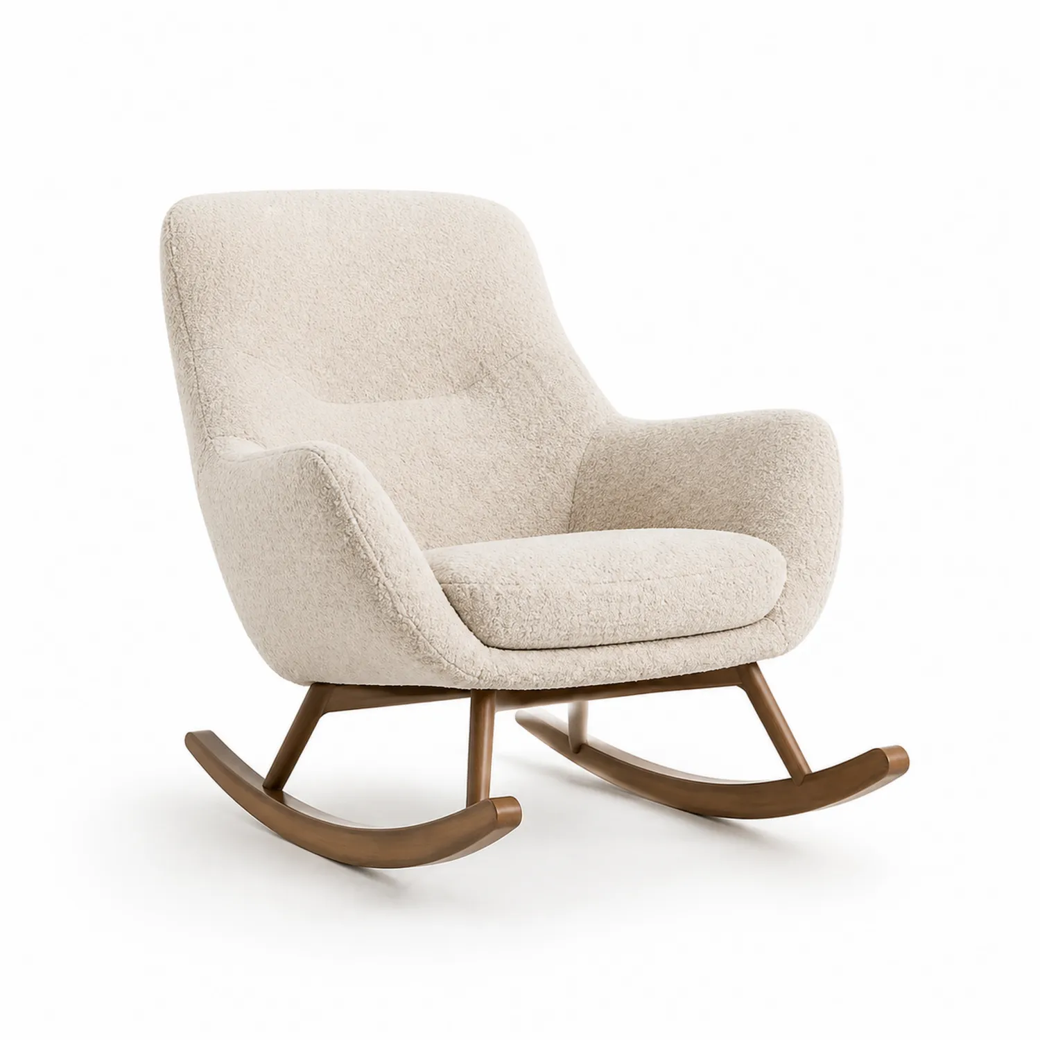 Schaukelstuhl aus Bouclé mit Holzgestell Beige