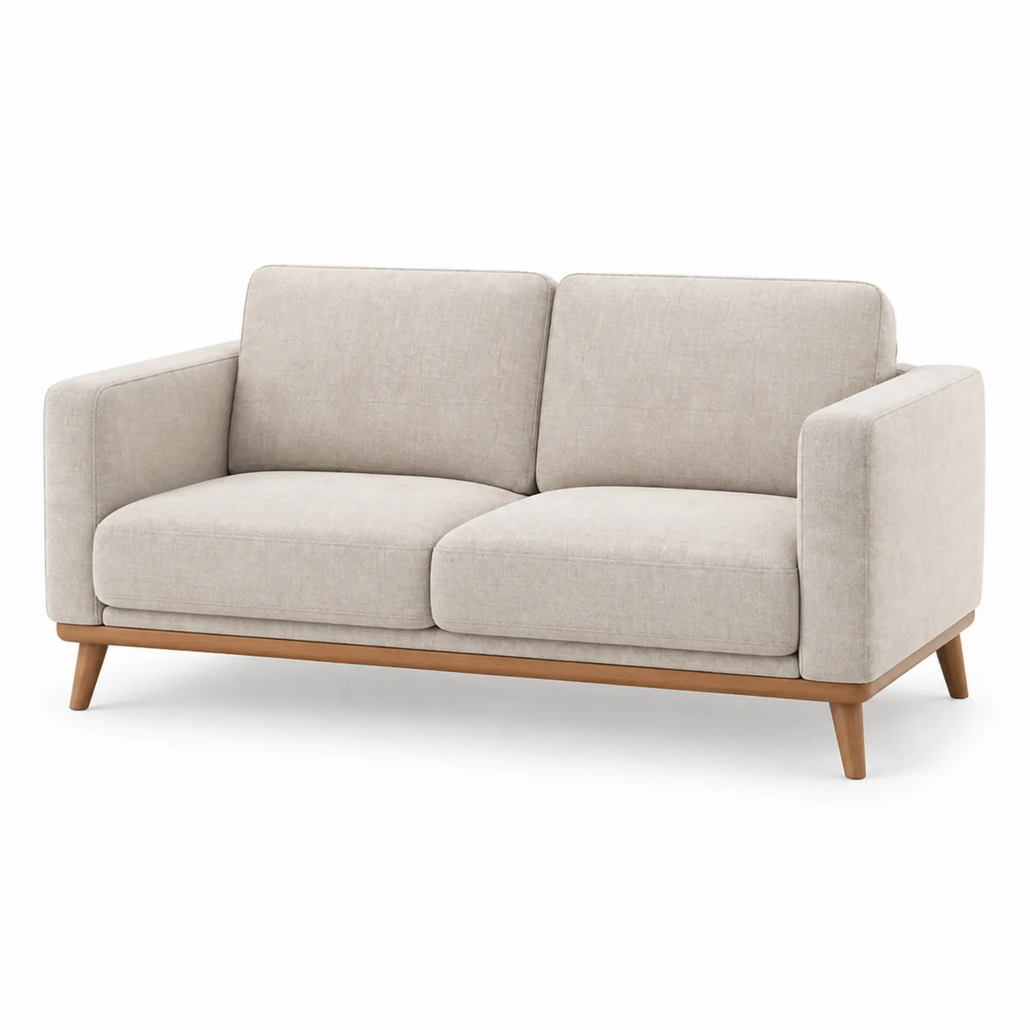 Zweisitzer Sofa Stoff Beige mit Holzrahmen