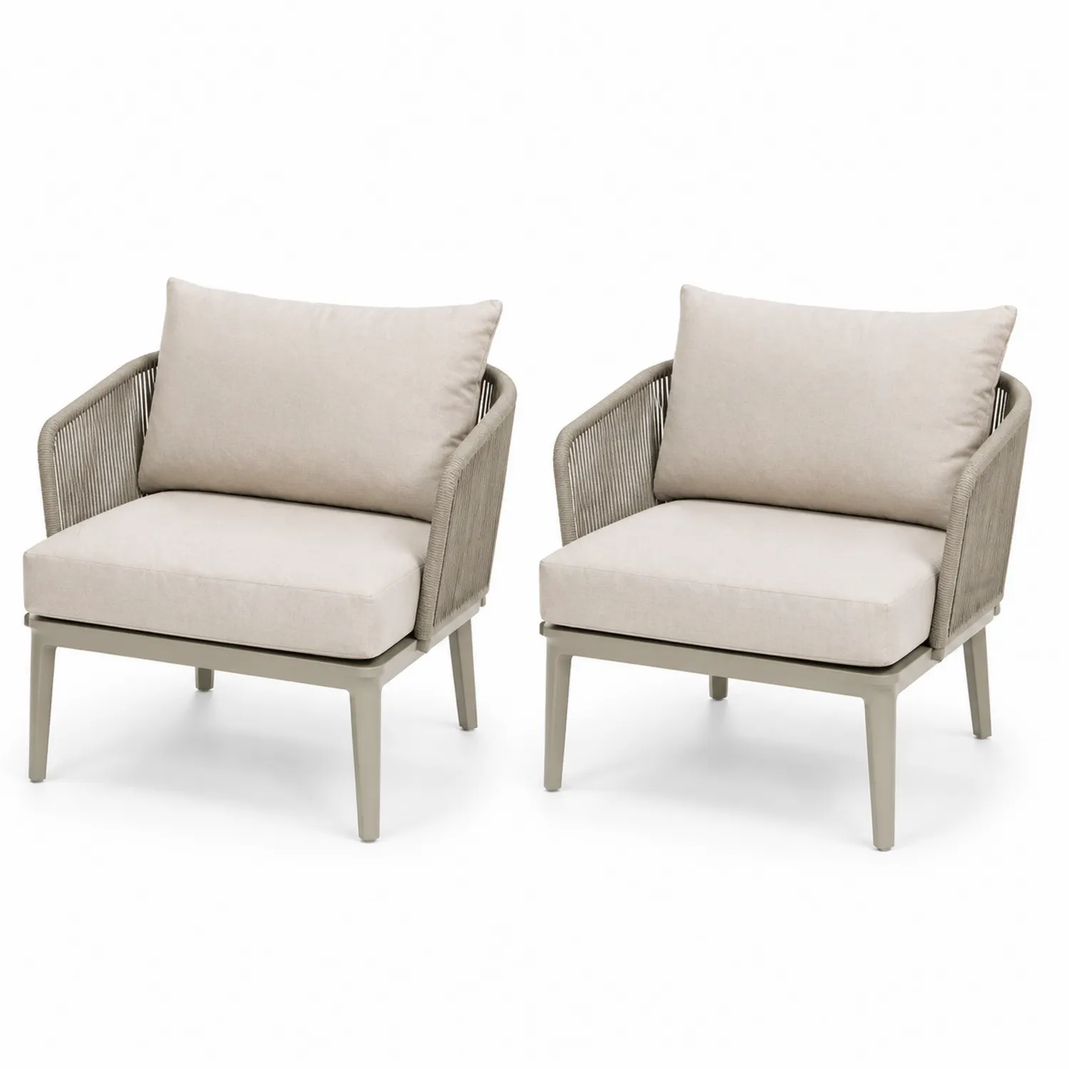 2-teiliges Set Outdoor-Sessel mit Aluminiumrahmen und Polyestergewebe Beige