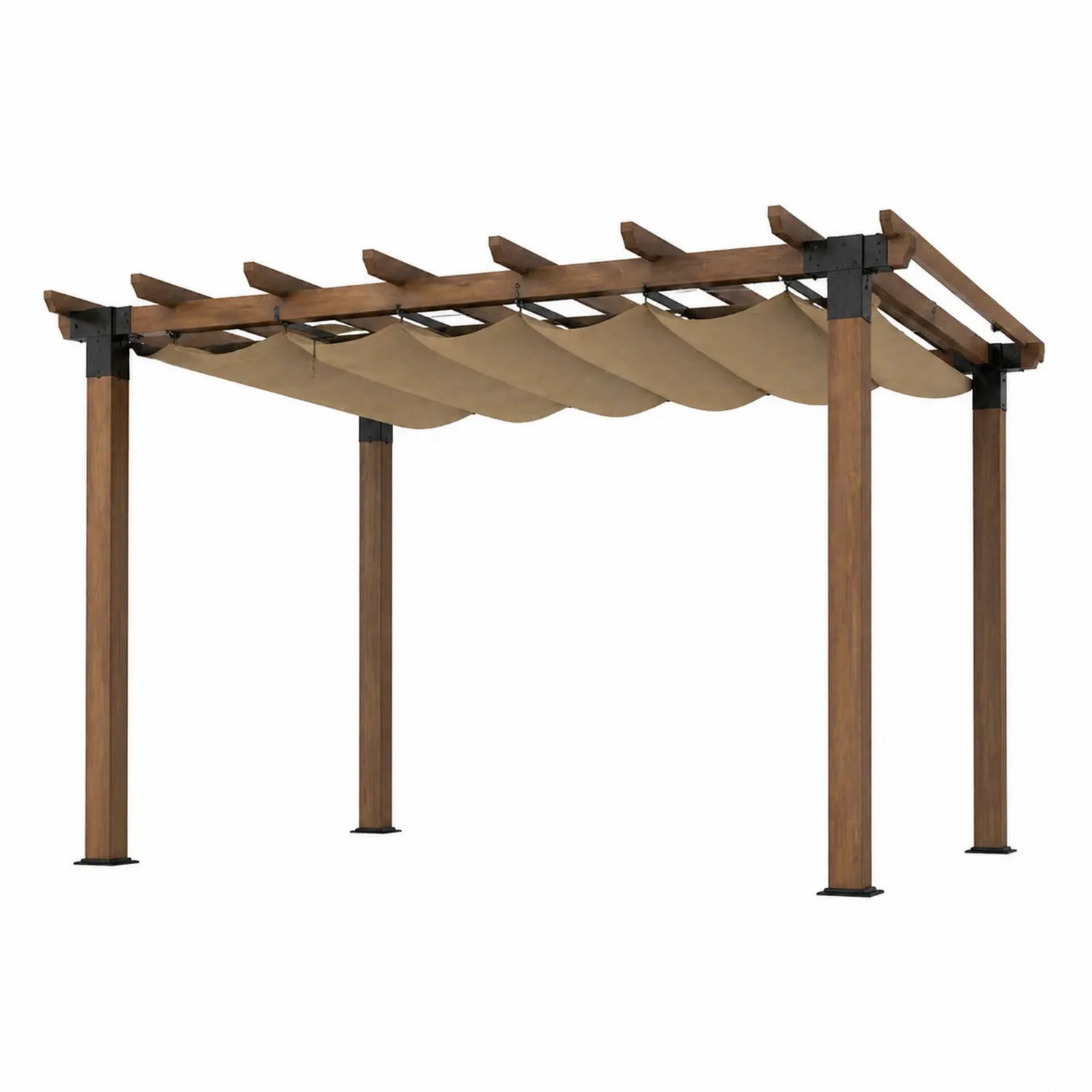 Holzpergola mit Polyestergewebe 3x4m Braun/Beige