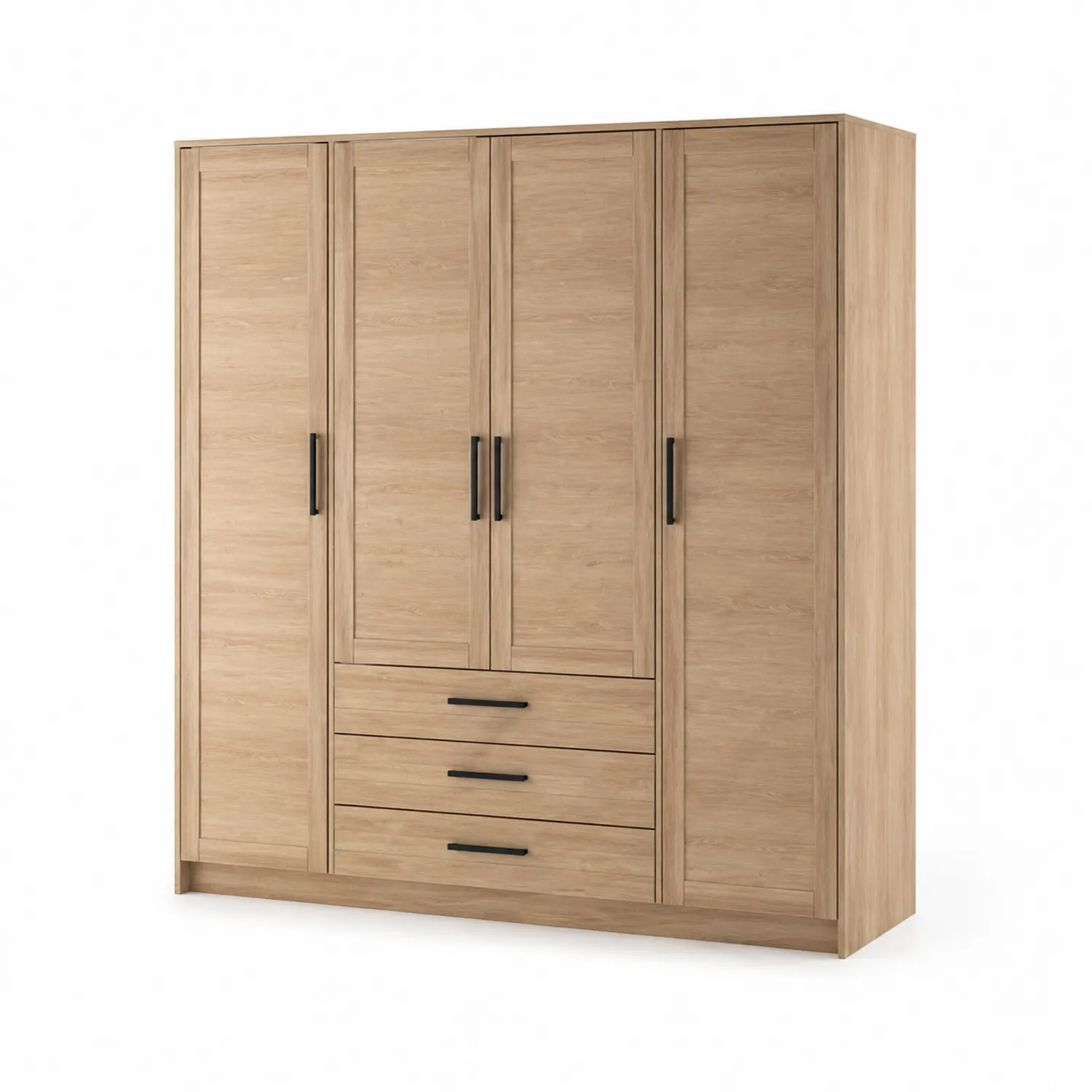 Kleiderschrank aus Eichenfurnier mit 4 Türen und 3 Schubladen, 200x60x220cm