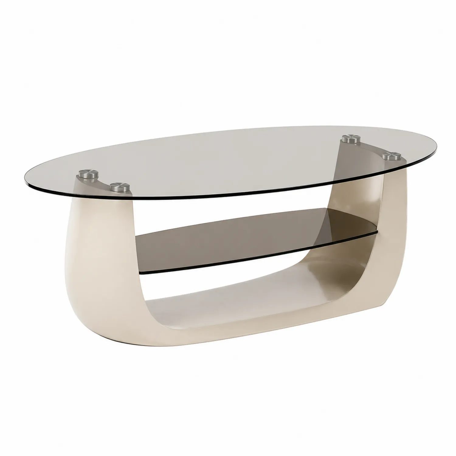Beiger ovaler Couchtisch mit Glasplatte