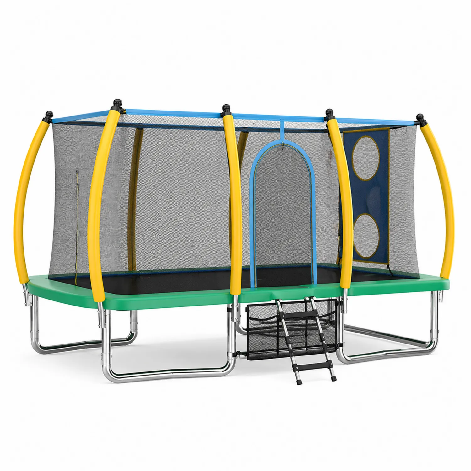 Rechteckiges Kindertrampolin mit Netz und Leiter 300x180x240 cm Stahl Polypropylen