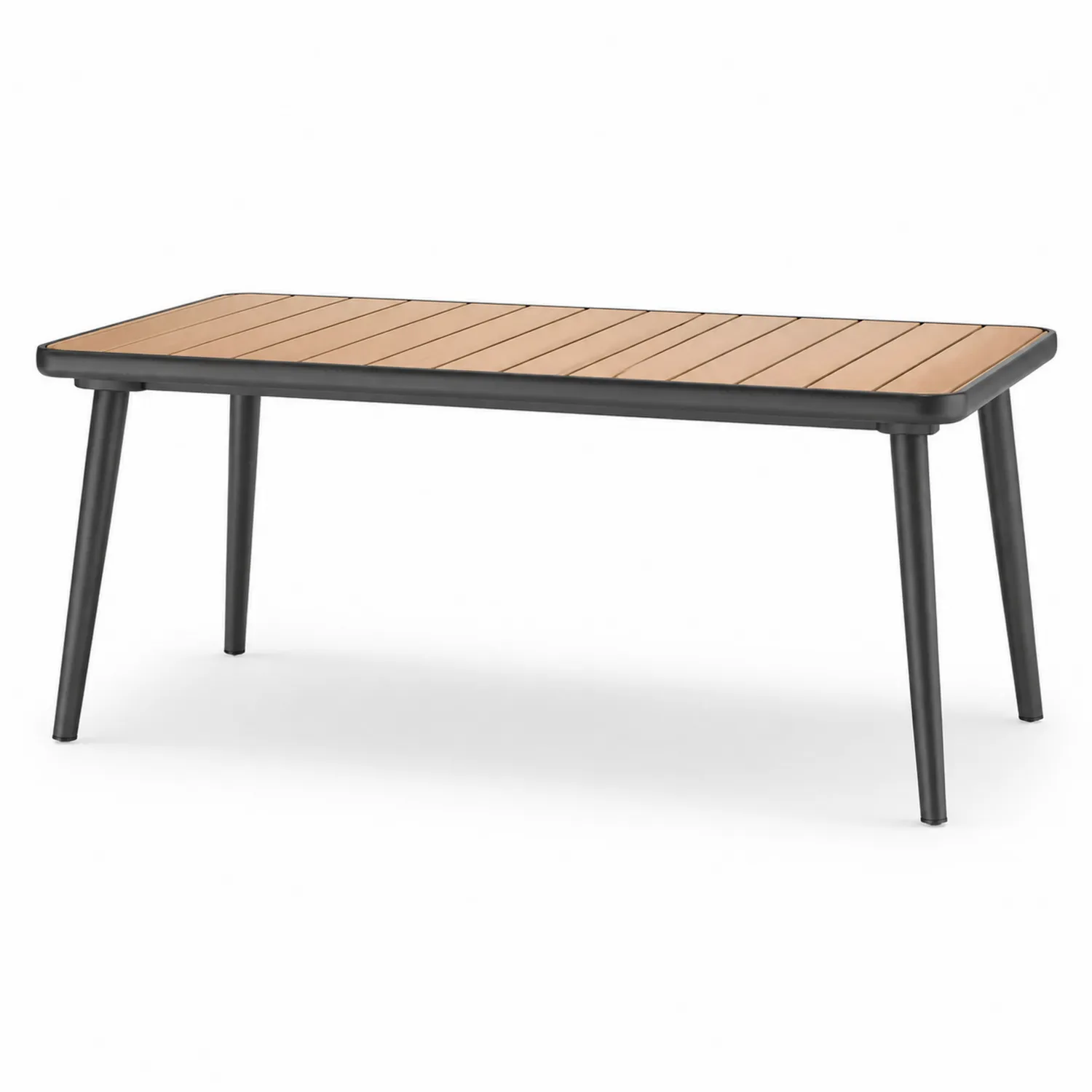 Aluminium Esstisch mit Teakholz-Look 180x90x75 cm Schwarz