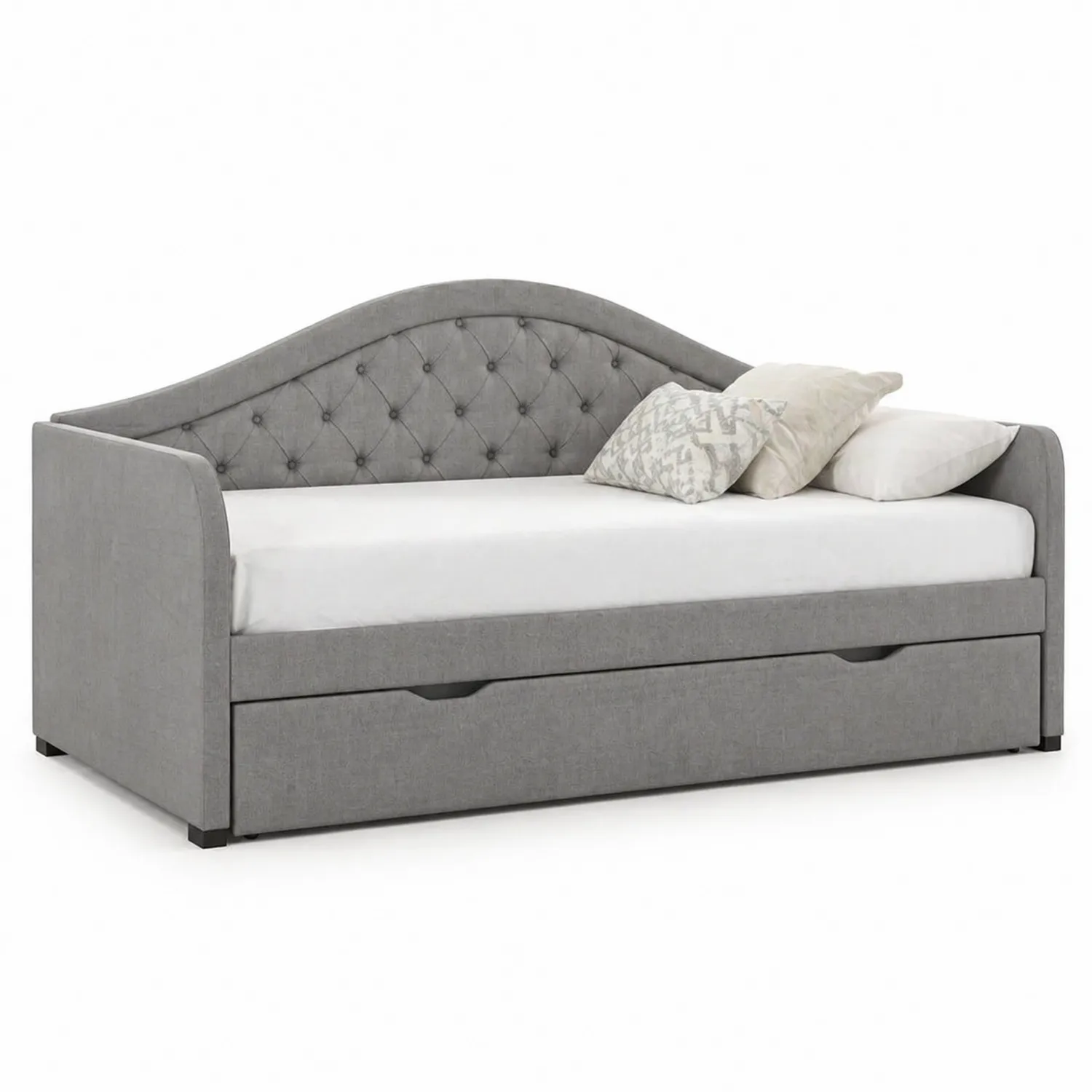 Graues Tagesbett aus Stoff mit Bettkasten 200x90 cm
