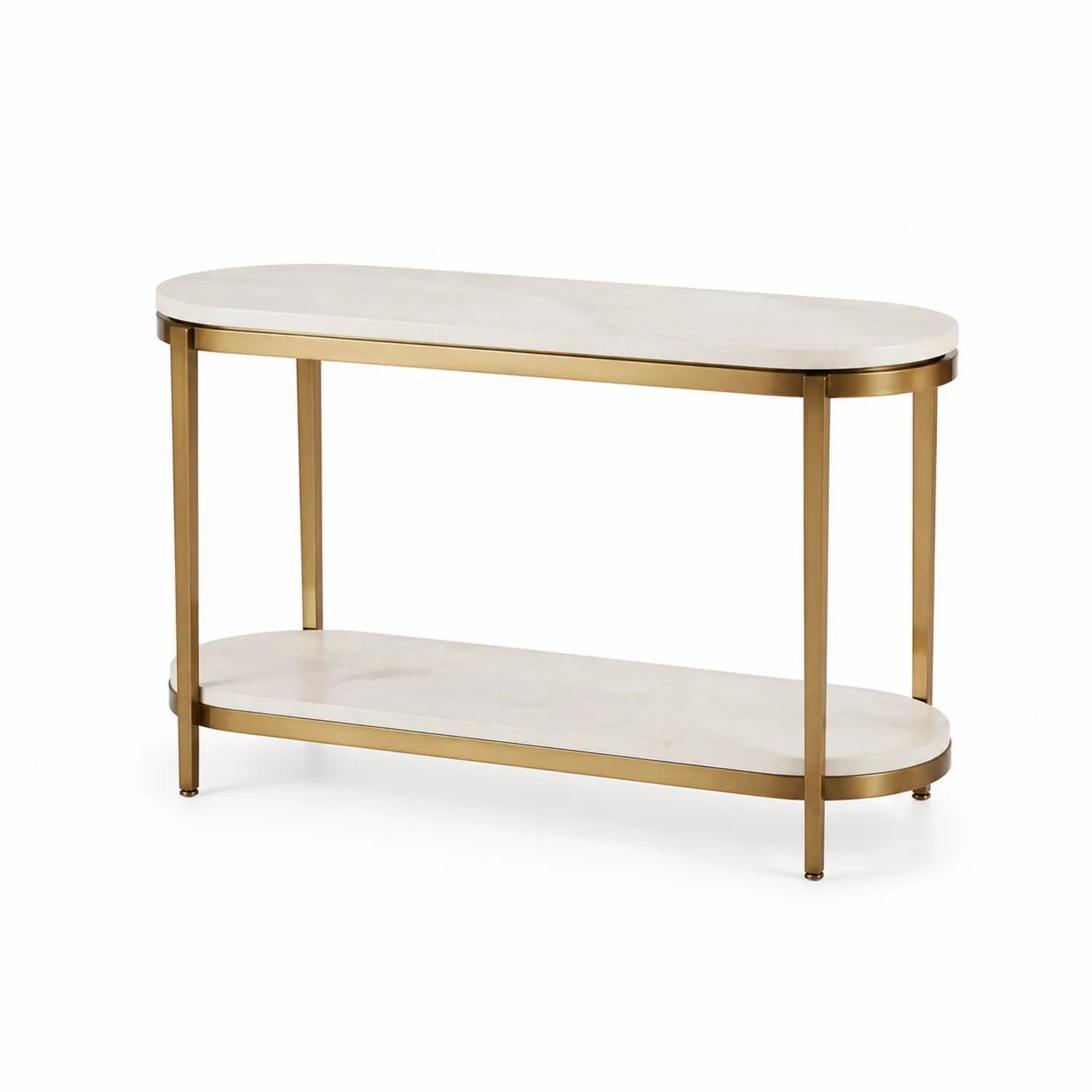 Konsolentisch Oval Marmor Weiß/Gold Metallrahmen