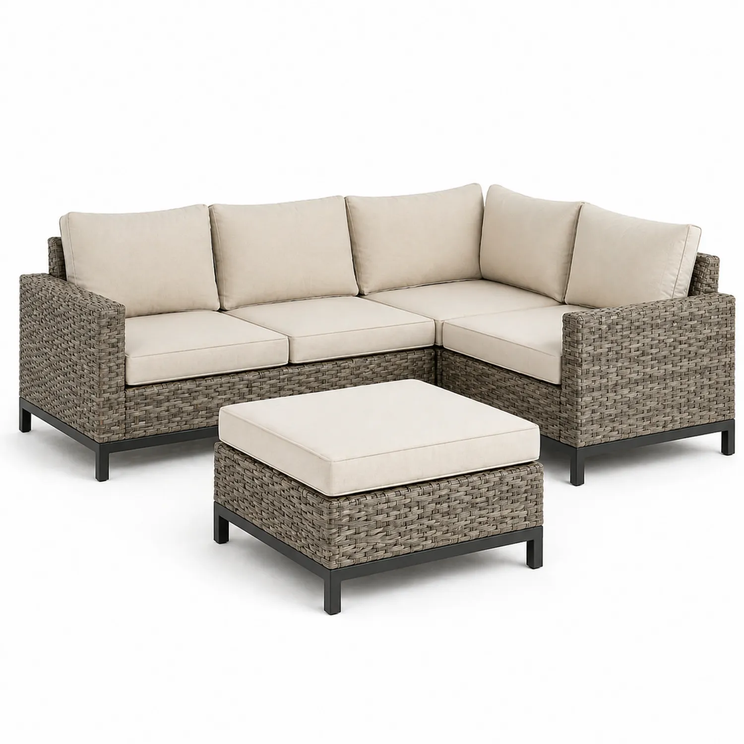 Rattan Ecksofa-Set mit Aluminiumrahmen und Polster in Beige