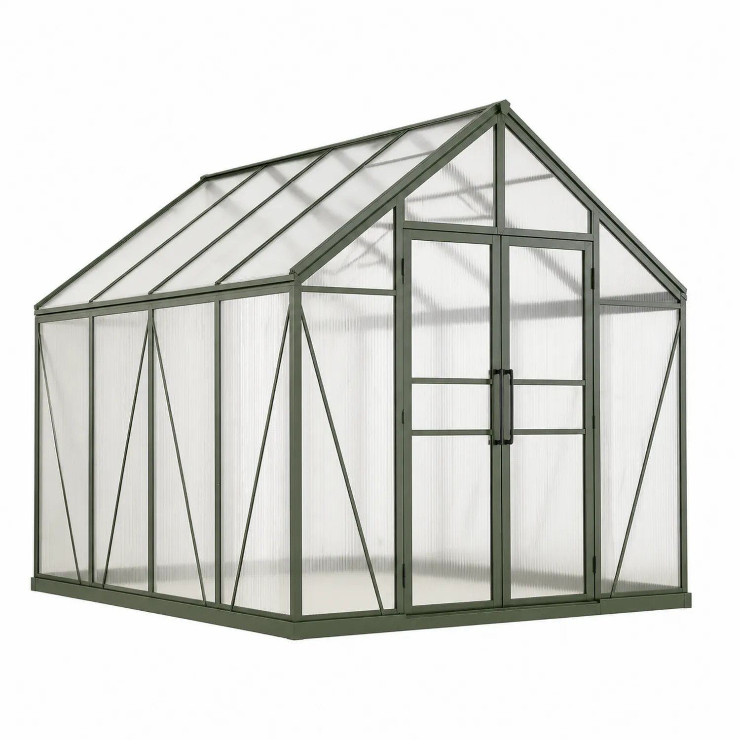 Aluminium und Polycarbonat Gewächshaus 190x190x195 cm Grün
