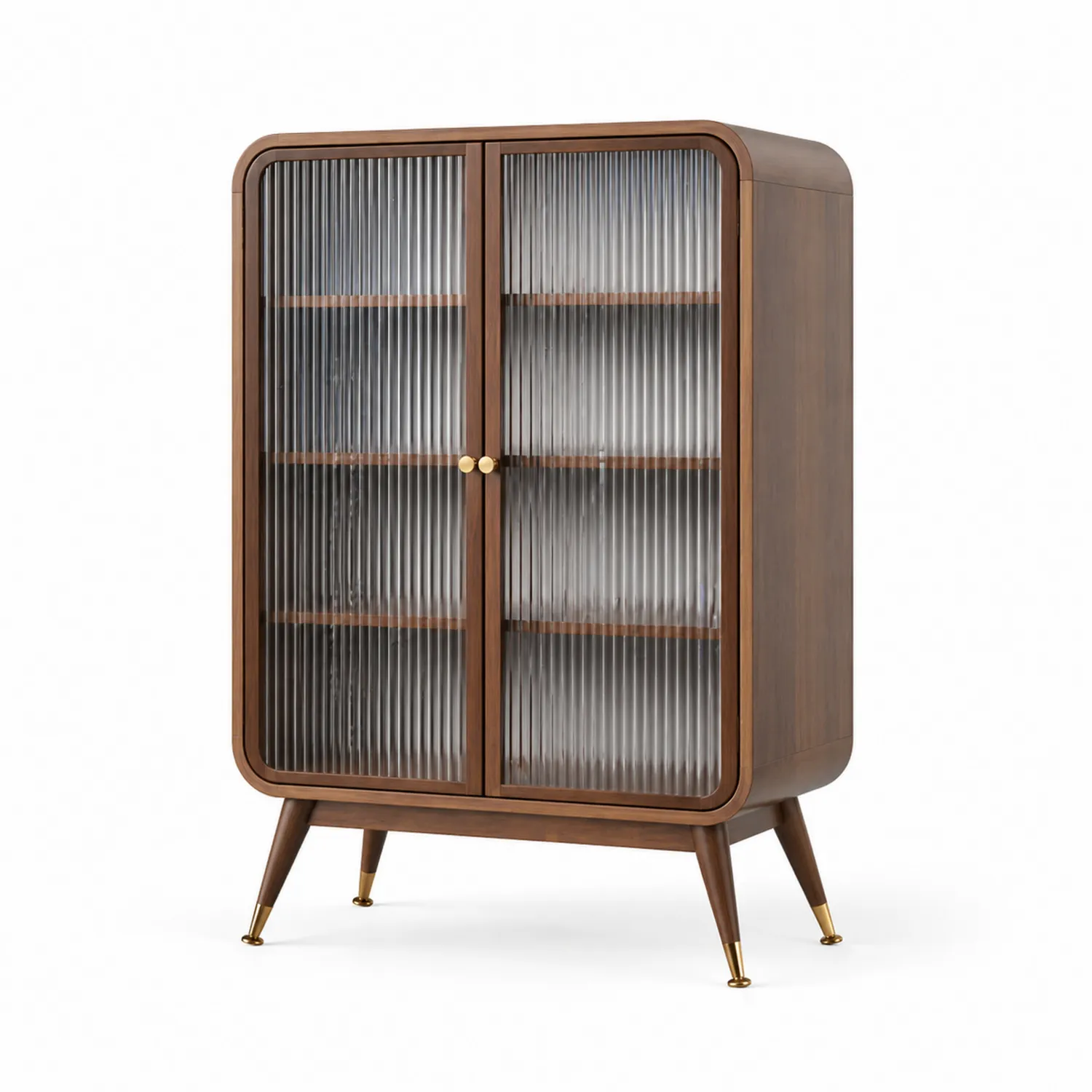 Holz-Glas Aufbewahrungsschrank mit geriffeltem Glas, Braun