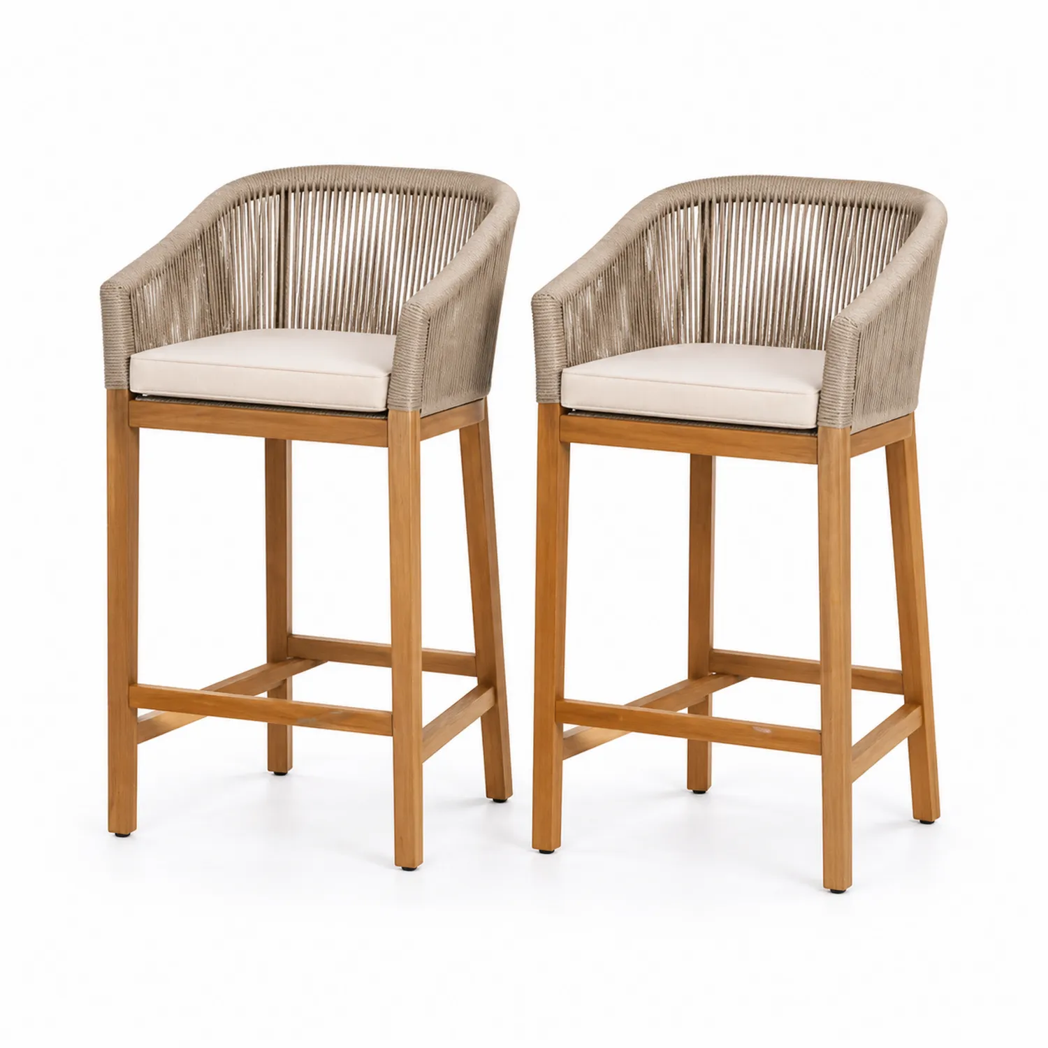 Barhocker-Set aus Holz mit Polyestergarn in Sand