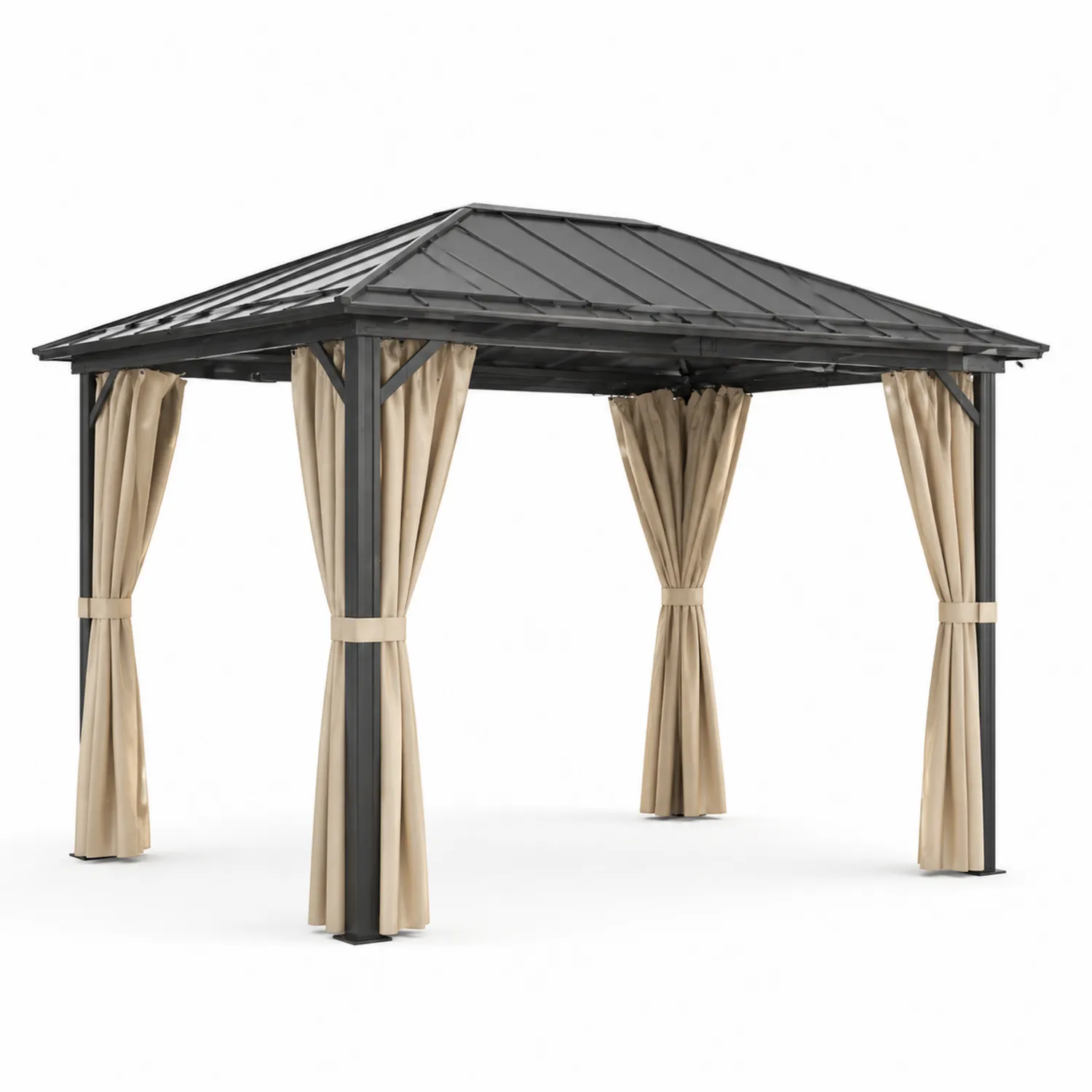 Pavillon mit Aluminiumrahmen und Stahl Dach 3x3m Beige Vorhänge