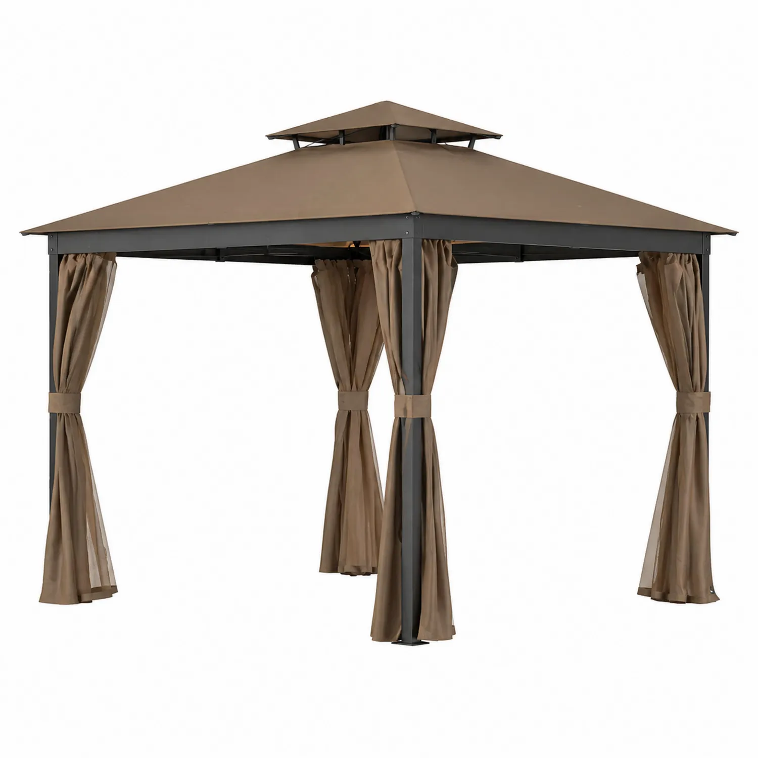 Stahlpavillon 3x3m Braun mit Polyester-Vorhängen