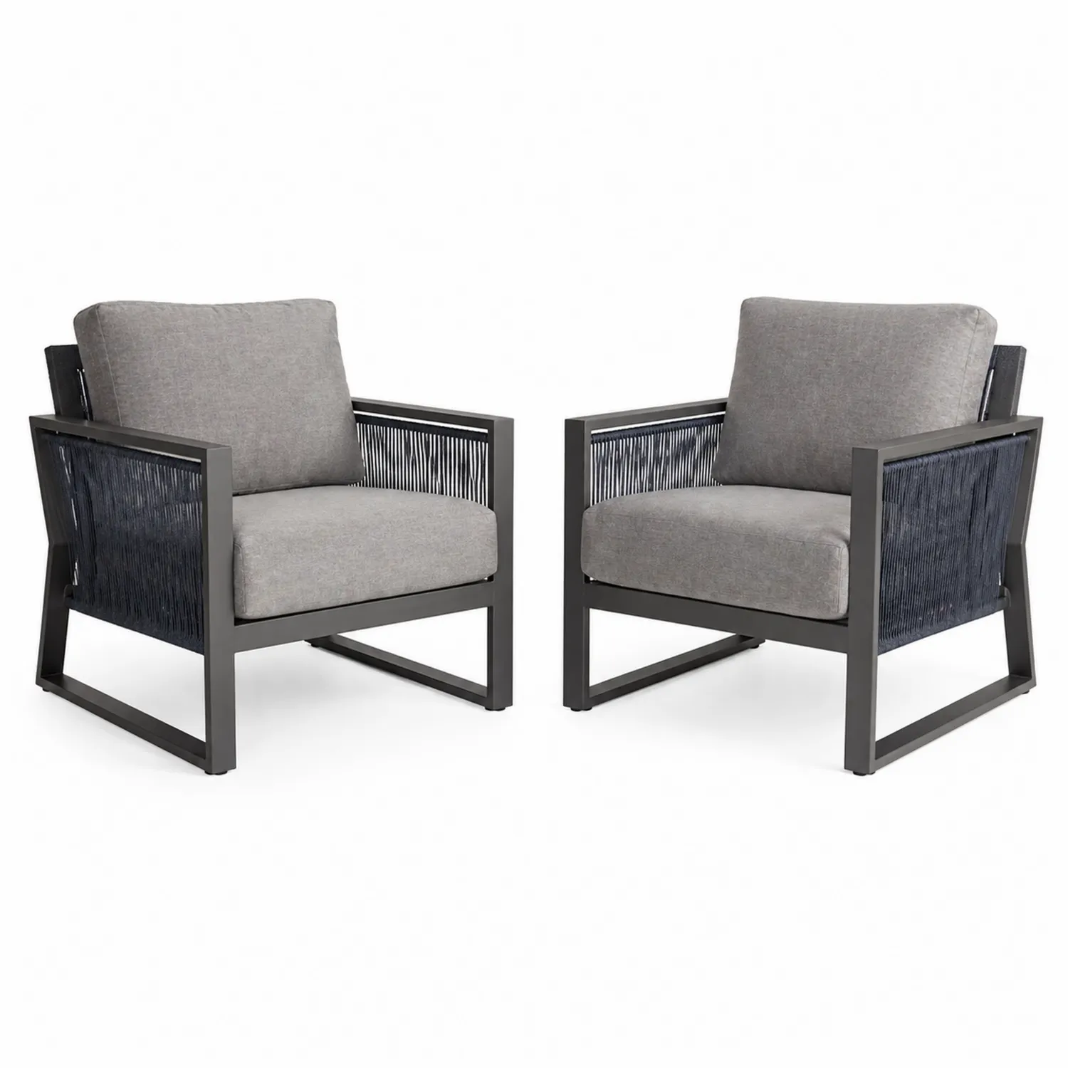 2er-Set Outdoor-Clubsessel mit Aluminiumrahmen, Grau