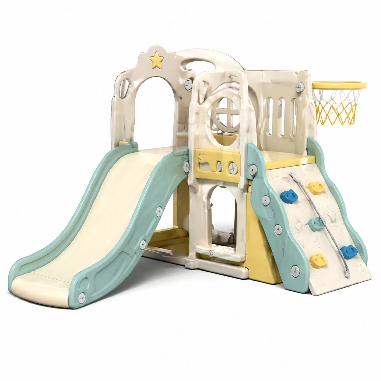 Kunststoff Kinder Klettergerüst mit Rutsche Beige/Blau