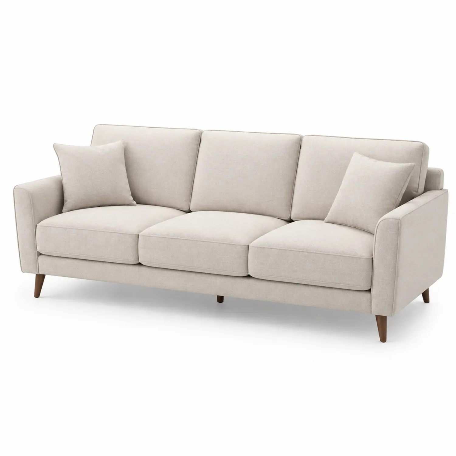 3-Sitzer Sofa mit Leinenbezug Beige und Holzfüßen