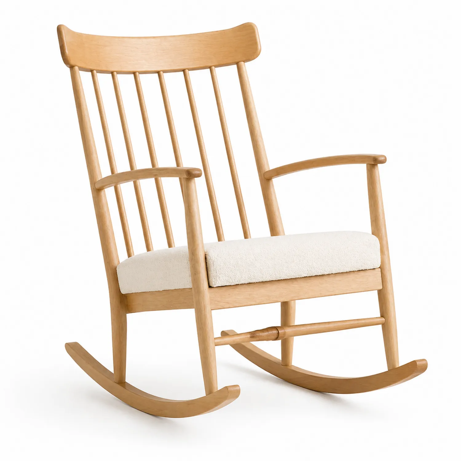 Schaukelstuhl aus Holz mit Baumwollpolster Beige