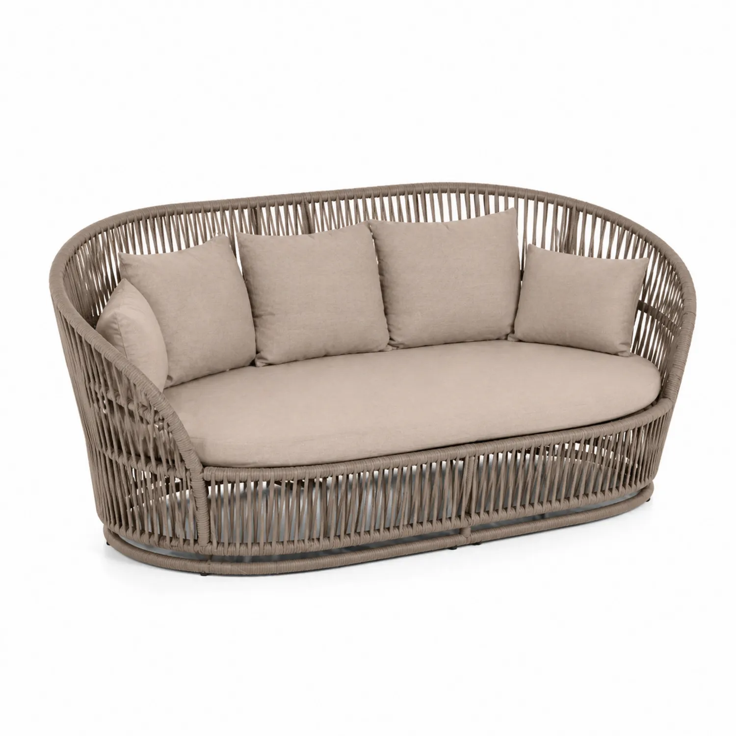 Outdoor-Sofa aus Polyethylengeflecht mit Kissen Beige