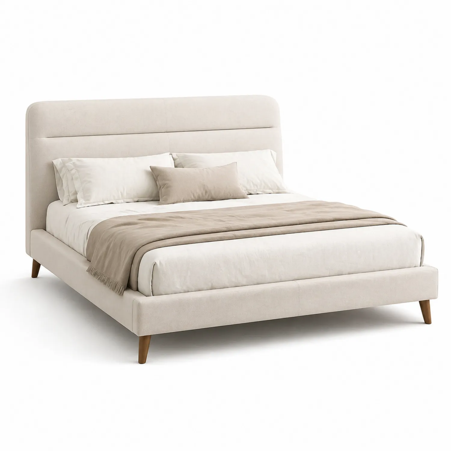 Mikrofaser Polsterbett 200x180 cm Beige mit Holzfüßen