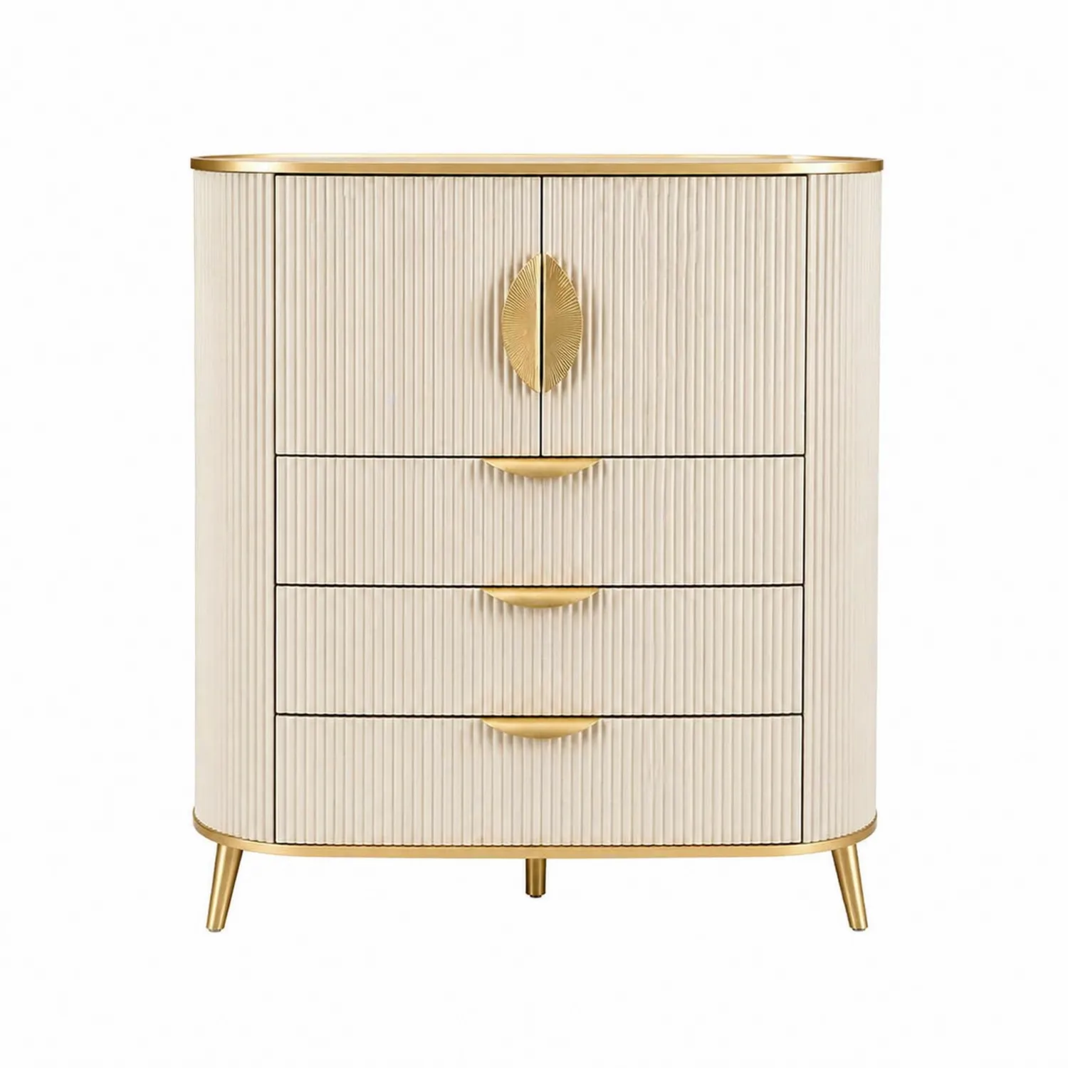 Holzschrank mit 4 Schubladen und 1 Tür, Goldakzente