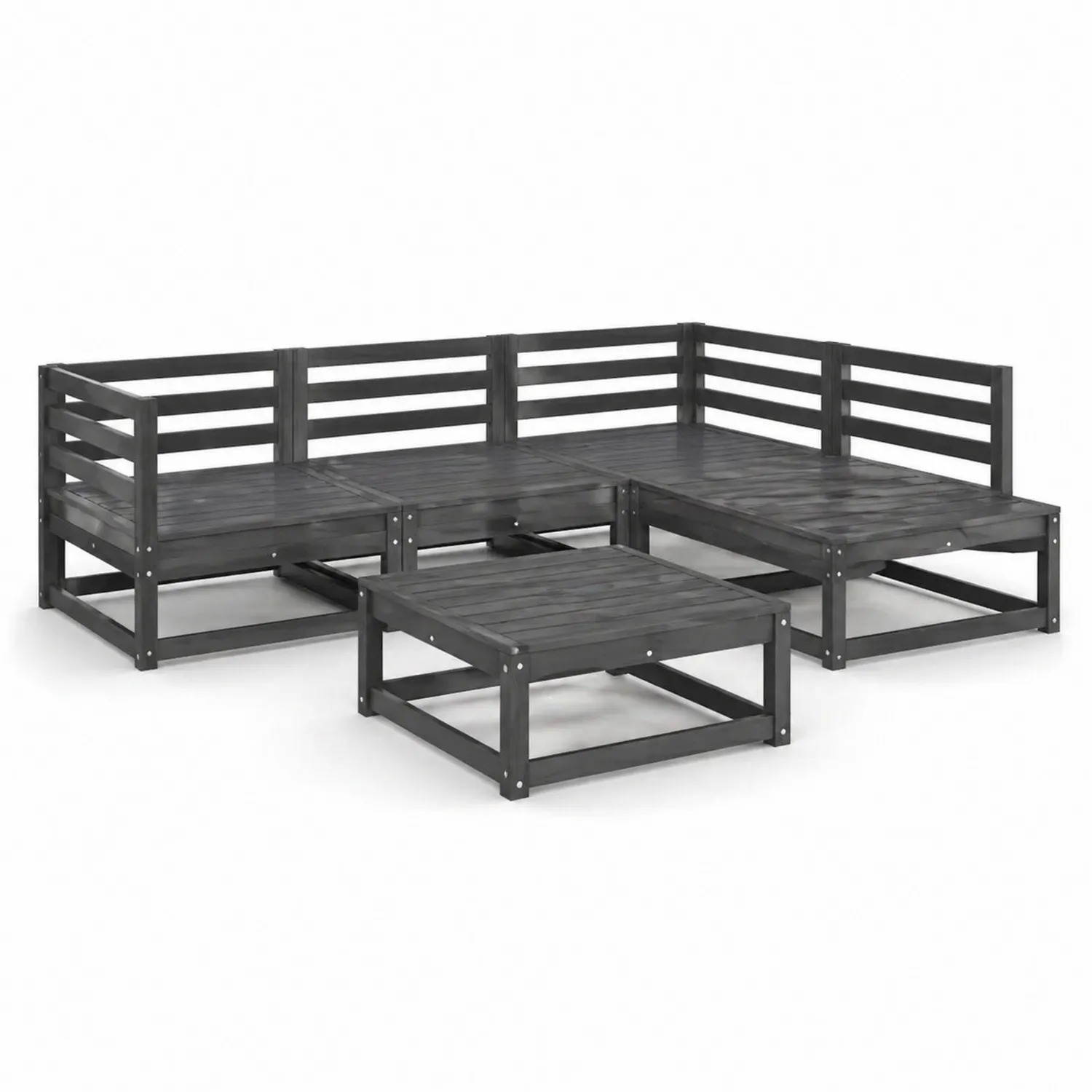 Holzmodulares Gartensofa-Set L-Form Grau
