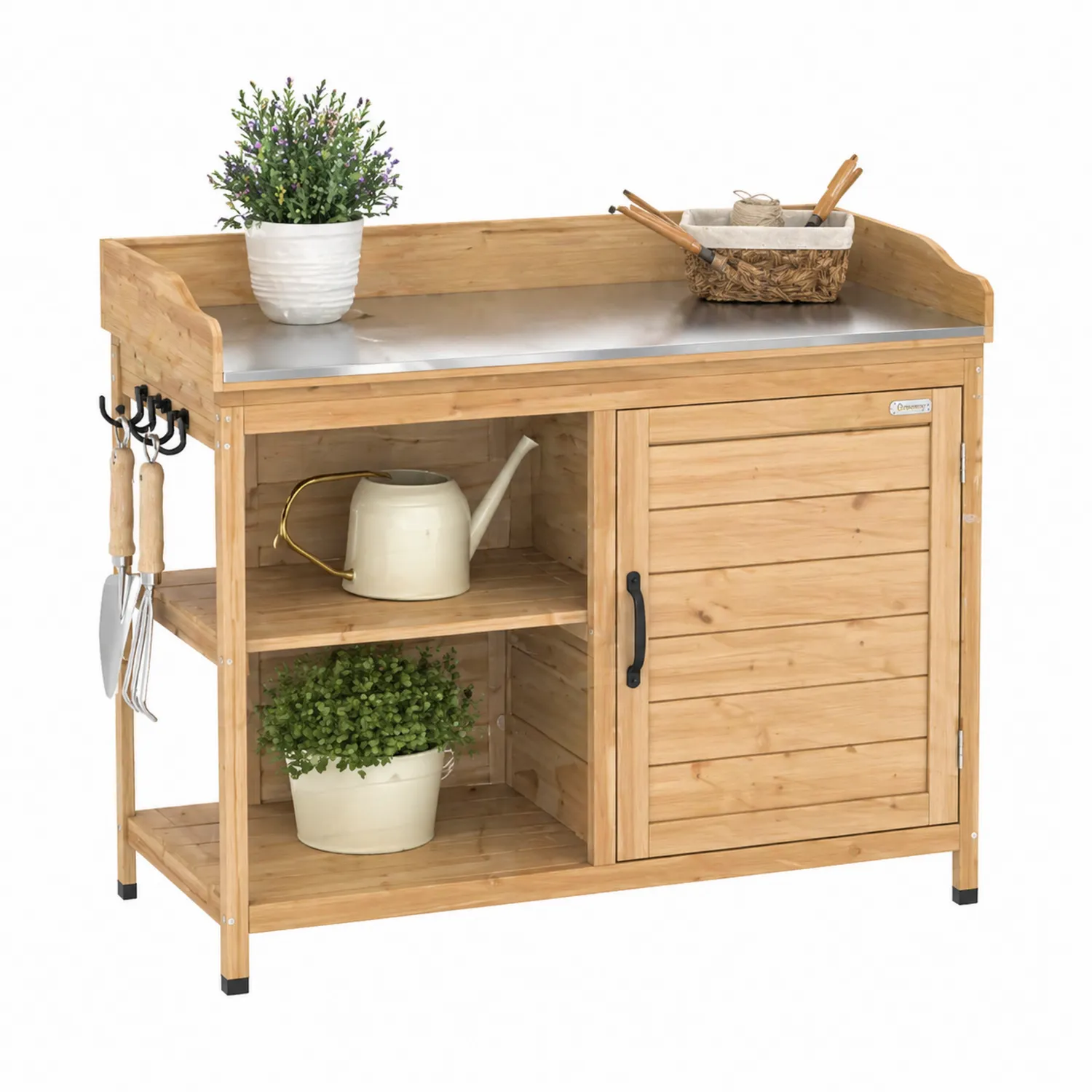 Holz Pflanztisch mit Edelstahloberfläche 120x55x90 cm Natur